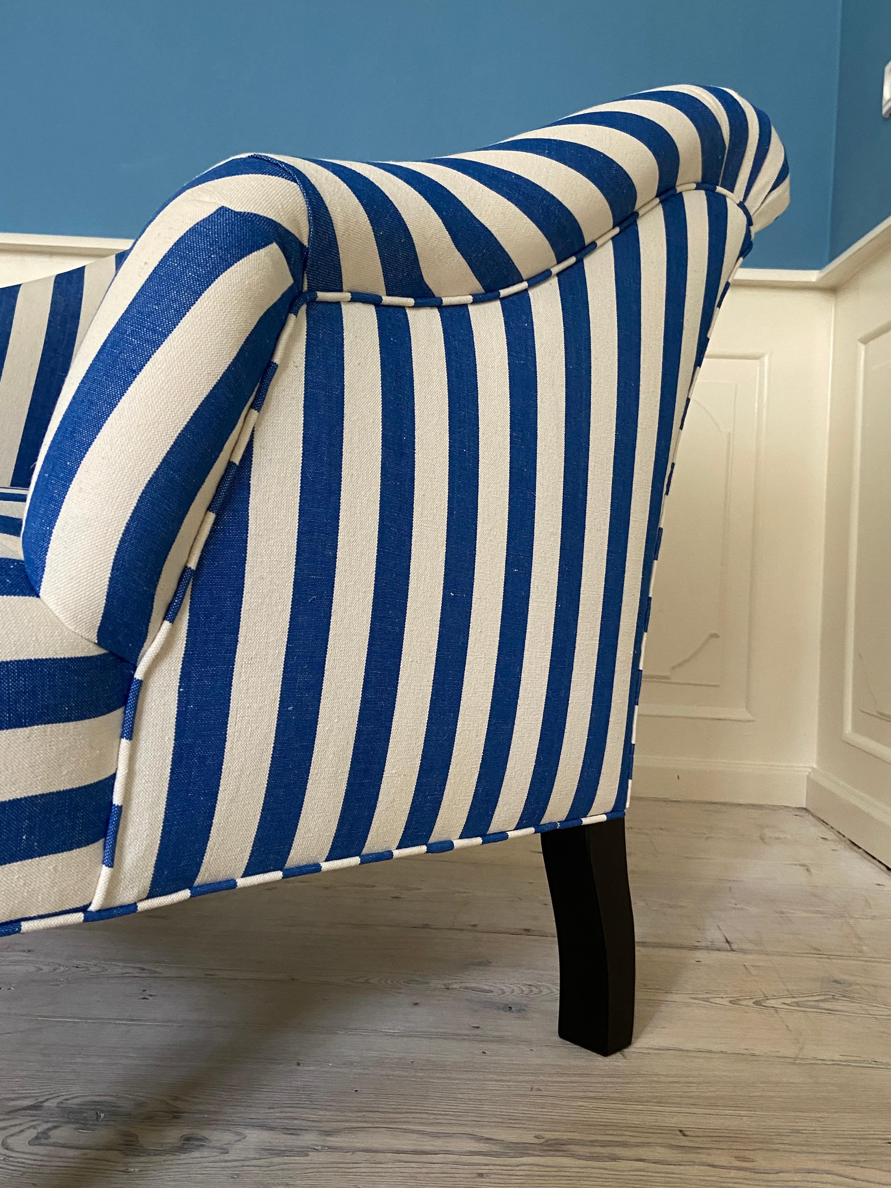 Contemporary Armchair in Customized Blue Wide Striped Upholstery, Belgium, 2023 For Sale 2