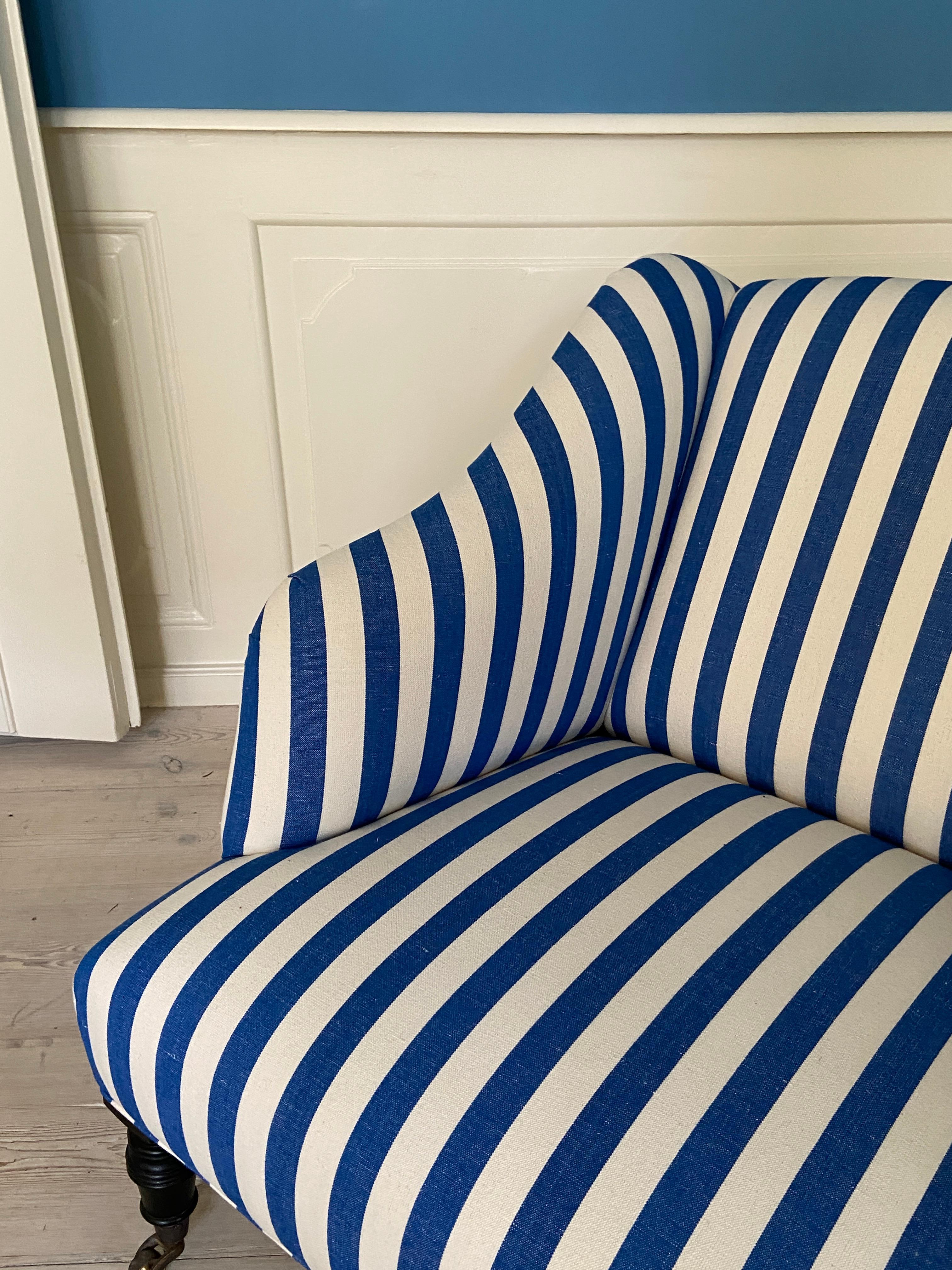 Contemporary Armchair in Customized Blue Wide Striped Upholstery, Belgium, 2023 For Sale 3