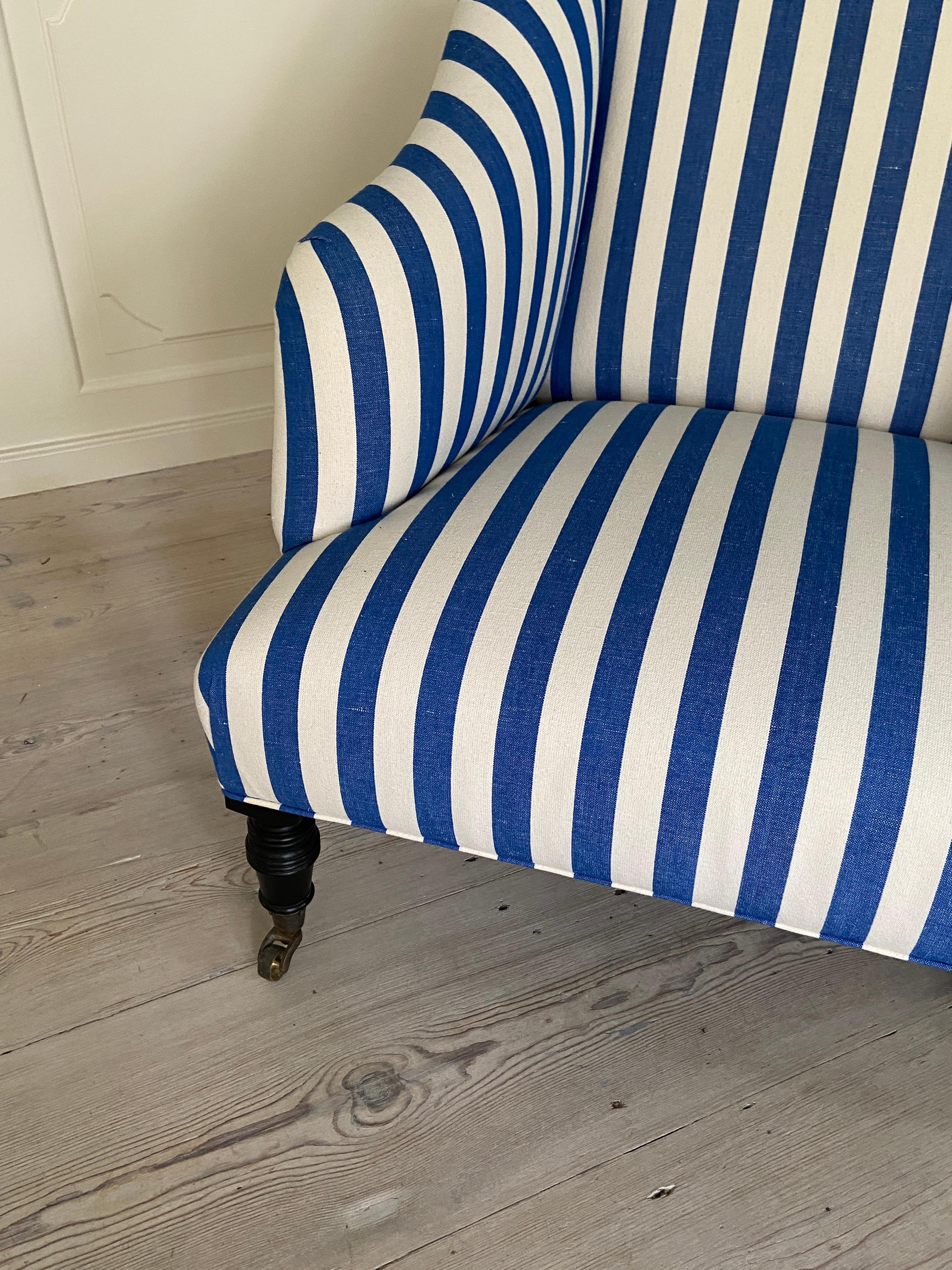 Contemporary Armchair in Customized Blue Wide Striped Upholstery, Belgium, 2023 For Sale 4