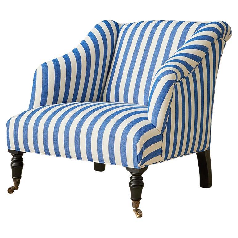 Contemporary Armchair in Customized Blue Wide Striped Upholstery, Belgium, 2023 For Sale