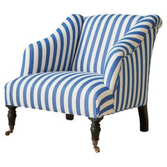 Contemporary Armchair in Customized Blue Wide Striped Upholstery, Belgium, 2023