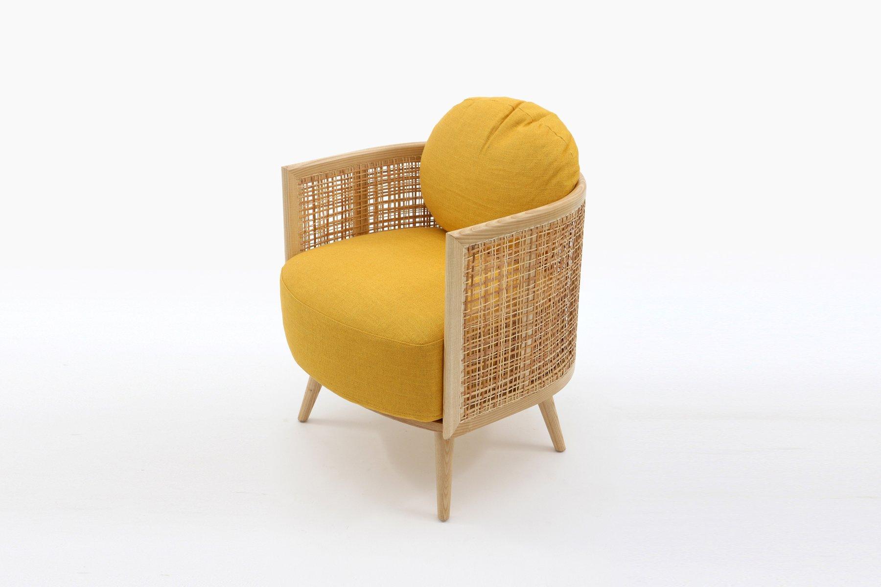 Mid-Century Modern Contemporary Armchair in Natural Cane Webbing For Sale