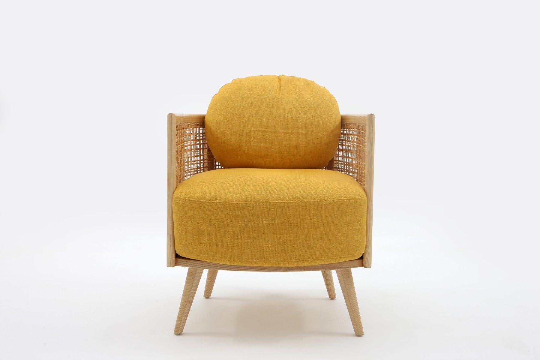 Contemporary Armchair in Natural Cane Webbing In New Condition For Sale In New York, NY