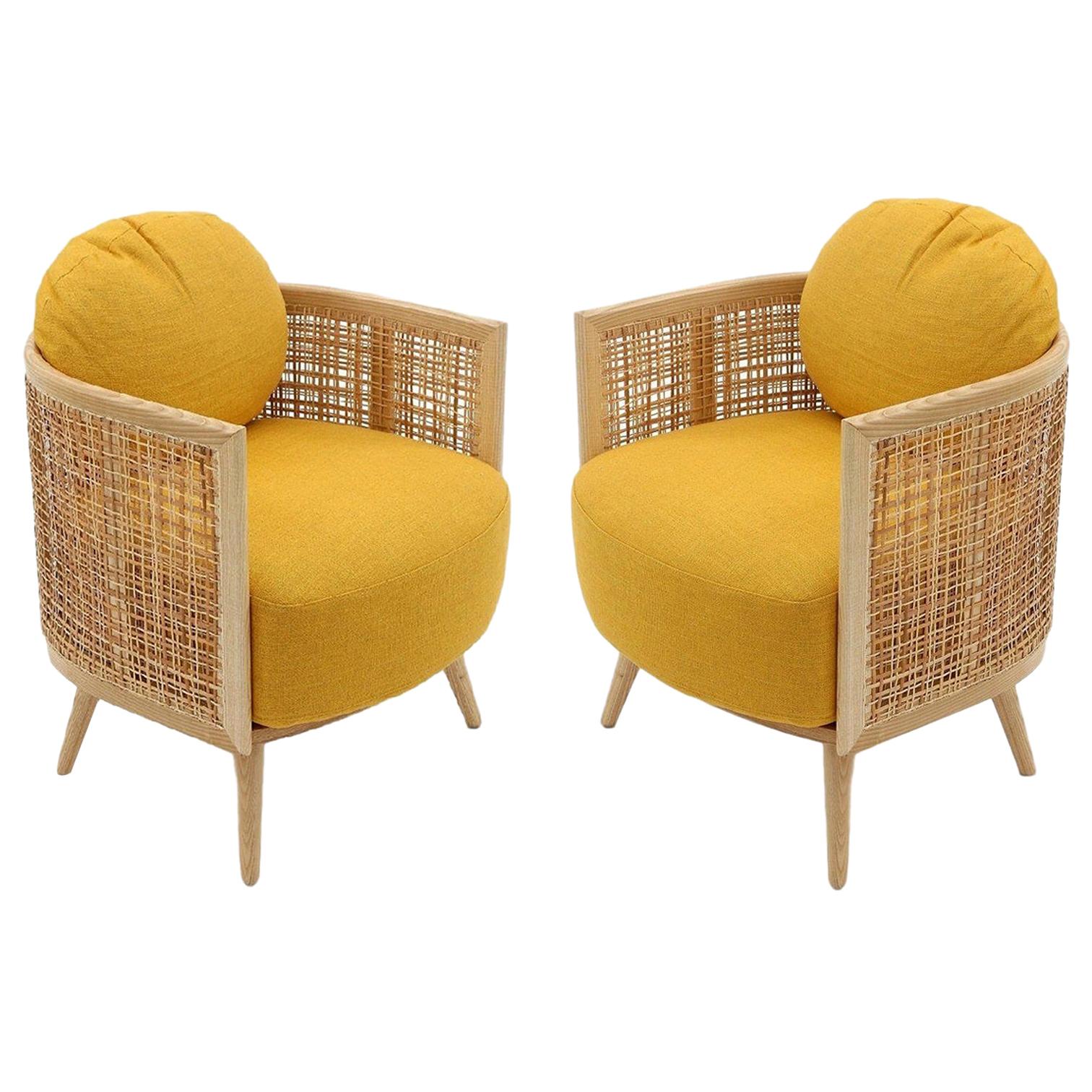 Contemporary Armchair in Natural Cane Webbing For Sale