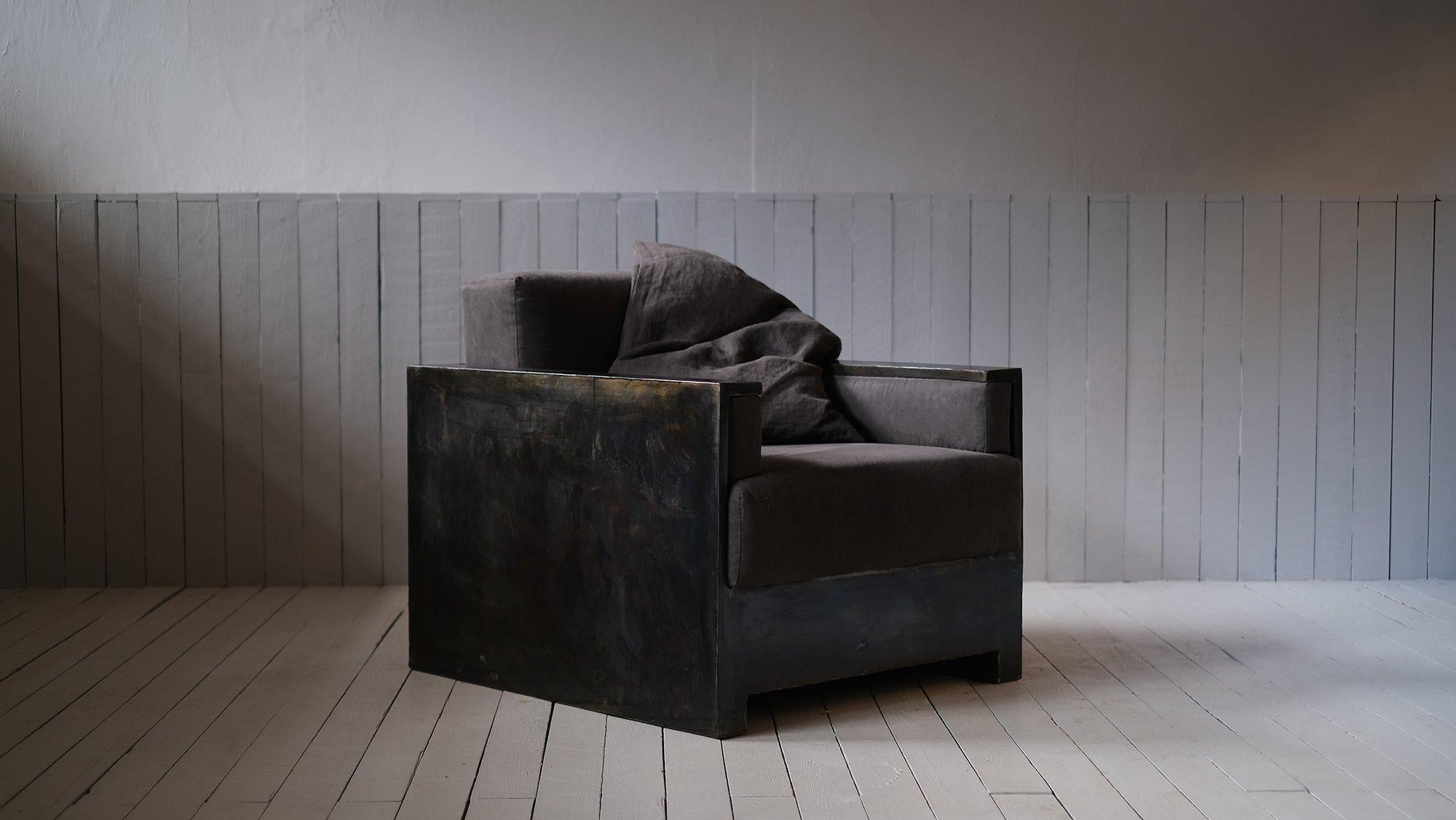 Belgian Modern Black Armchair in Patinated Raw Steel by Arno Declercq