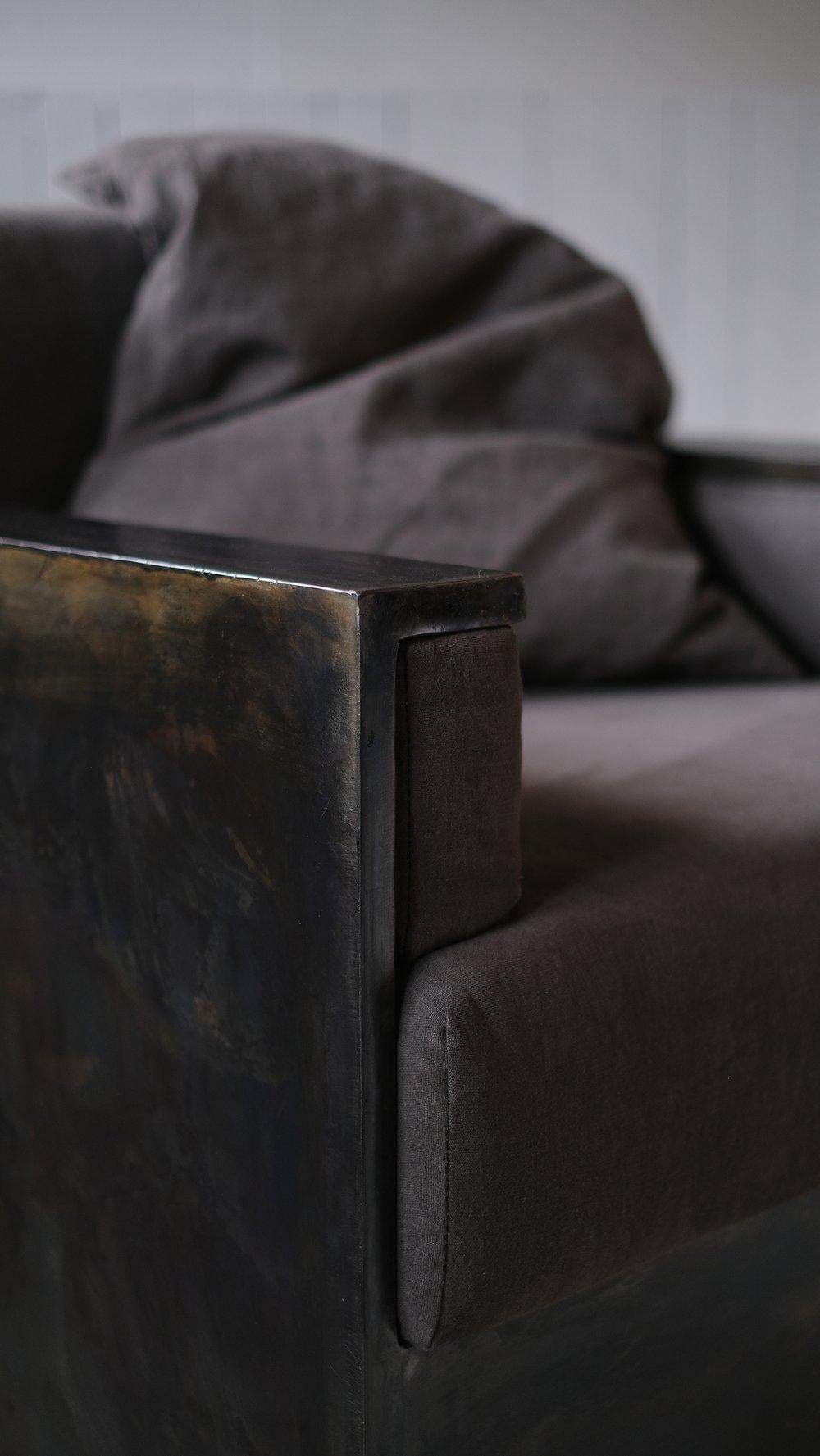 Modern Black Armchair in Patinated Raw Steel by Arno Declercq For Sale 3