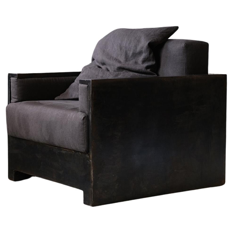 Modern Black Armchair in Patinated Raw Steel by Arno Declercq For Sale