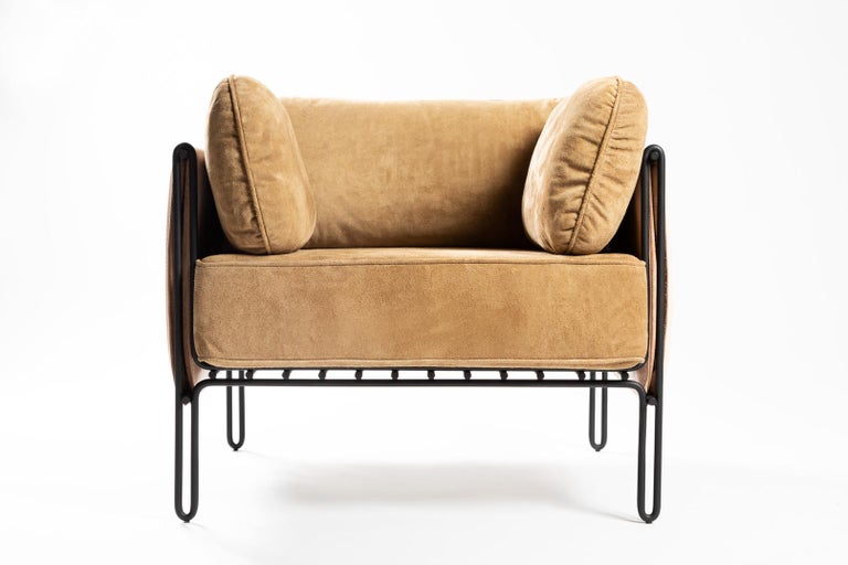 Contemporary Armchair in Steel and Leather, "Sonia" by Samuel Lamas For Sale at 1stdibs