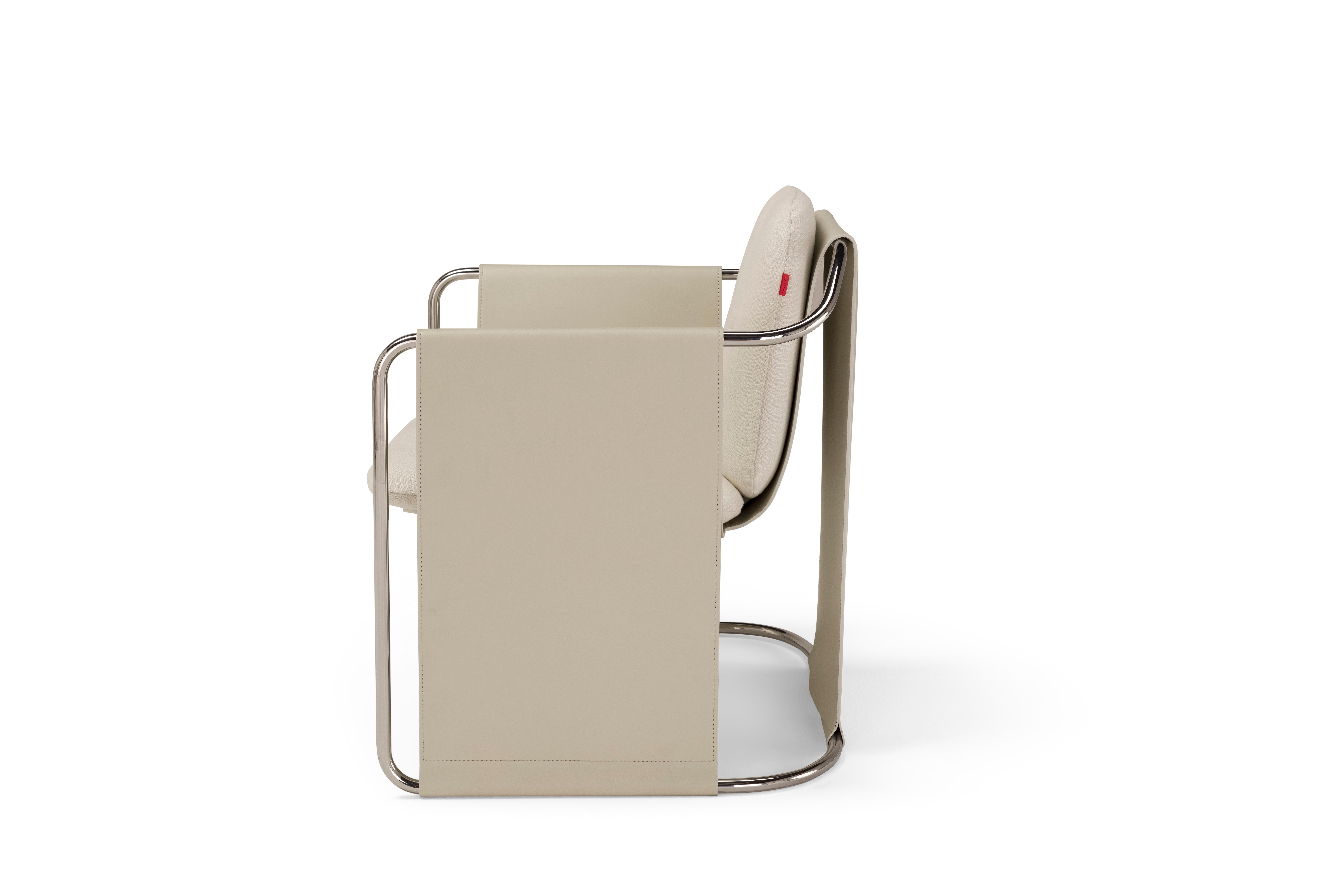 Fauteuil contemporain 'KIMONO' Tissu et cuir beige, acier chromé en vente 8