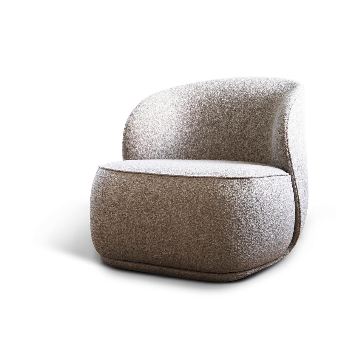 La Pipe lounge, armchair 
Design: Friends & Founders

Available with fixed base or return swivel
Upholstery available in a wide range of fabrics and leathers
Model shown (fabric): Barnum Bouclé 003

Price may vary depending on the swivel option and
