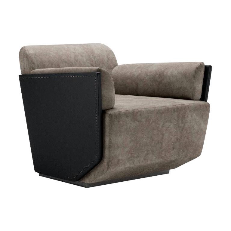 Fauteuil contemporain en cuir avec étui extérieur en cuir et tissu d'ameublement intérieur en cuir de Nabuk en vente
