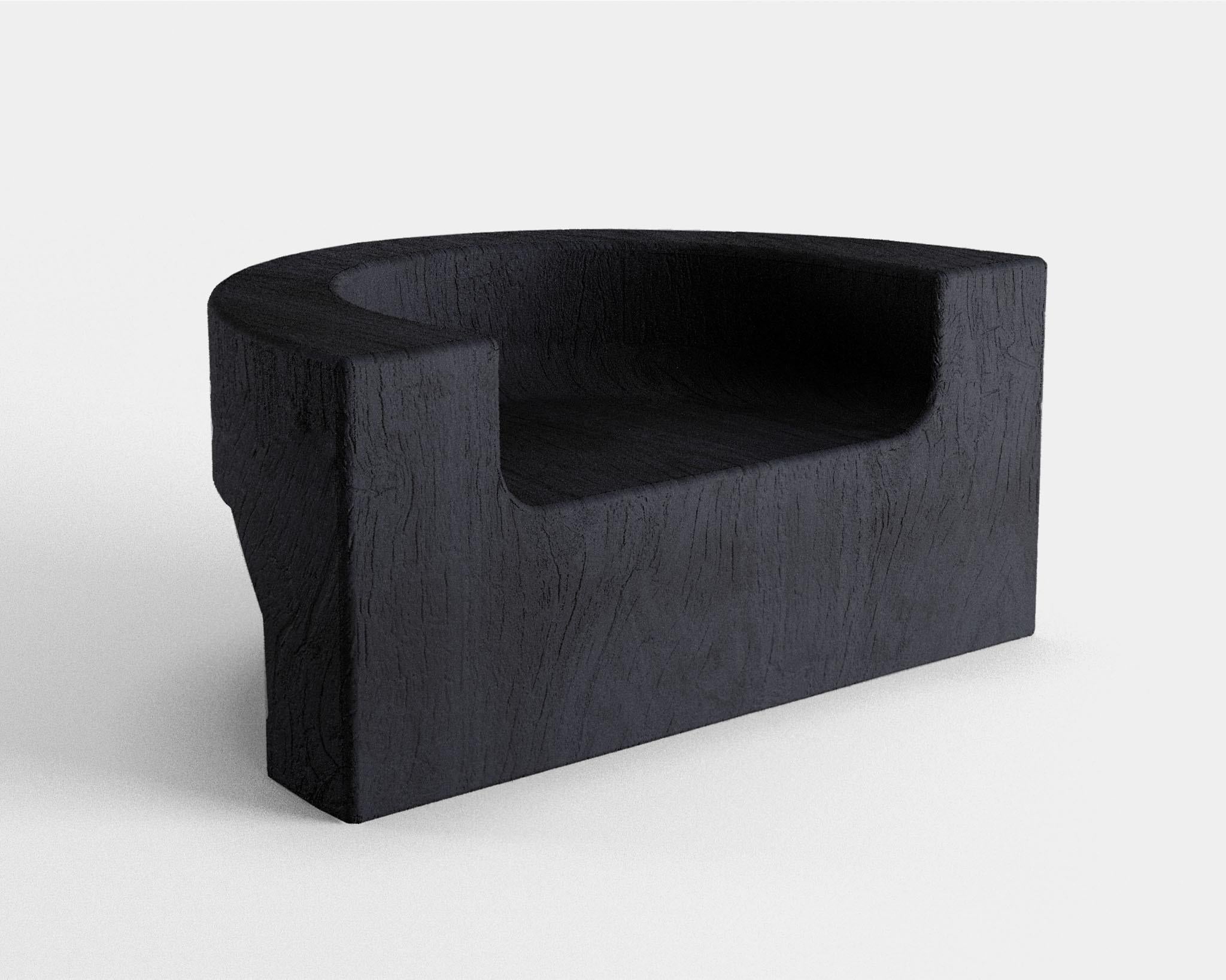 Brutalist Contemporary Armchair 'Maco' in Burnt Wood by CarmWorks, Customizable For Sale