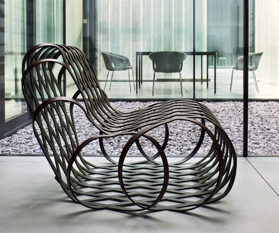  Blending retro-futuristic style with exceptional craftsmanship, this lounge chair offers a light and airy feel.  Laser-cut rhombic openings distinguish its steel frame, which is then meticulously hand-covered in saddle leather.
We will be glad to