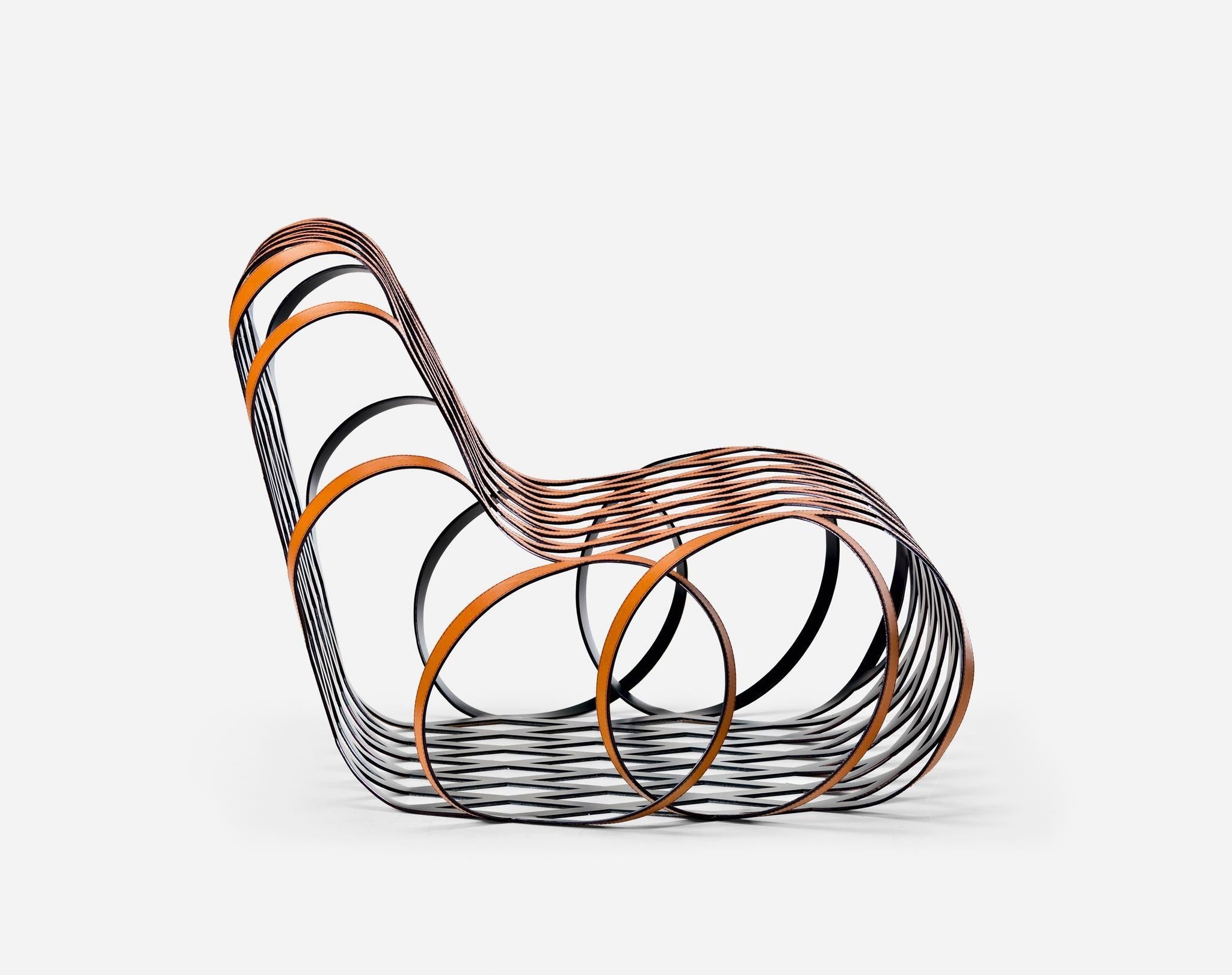 Italian Contemporary Armchair Made of Steel Frame Covered with Saddle Leather For Sale