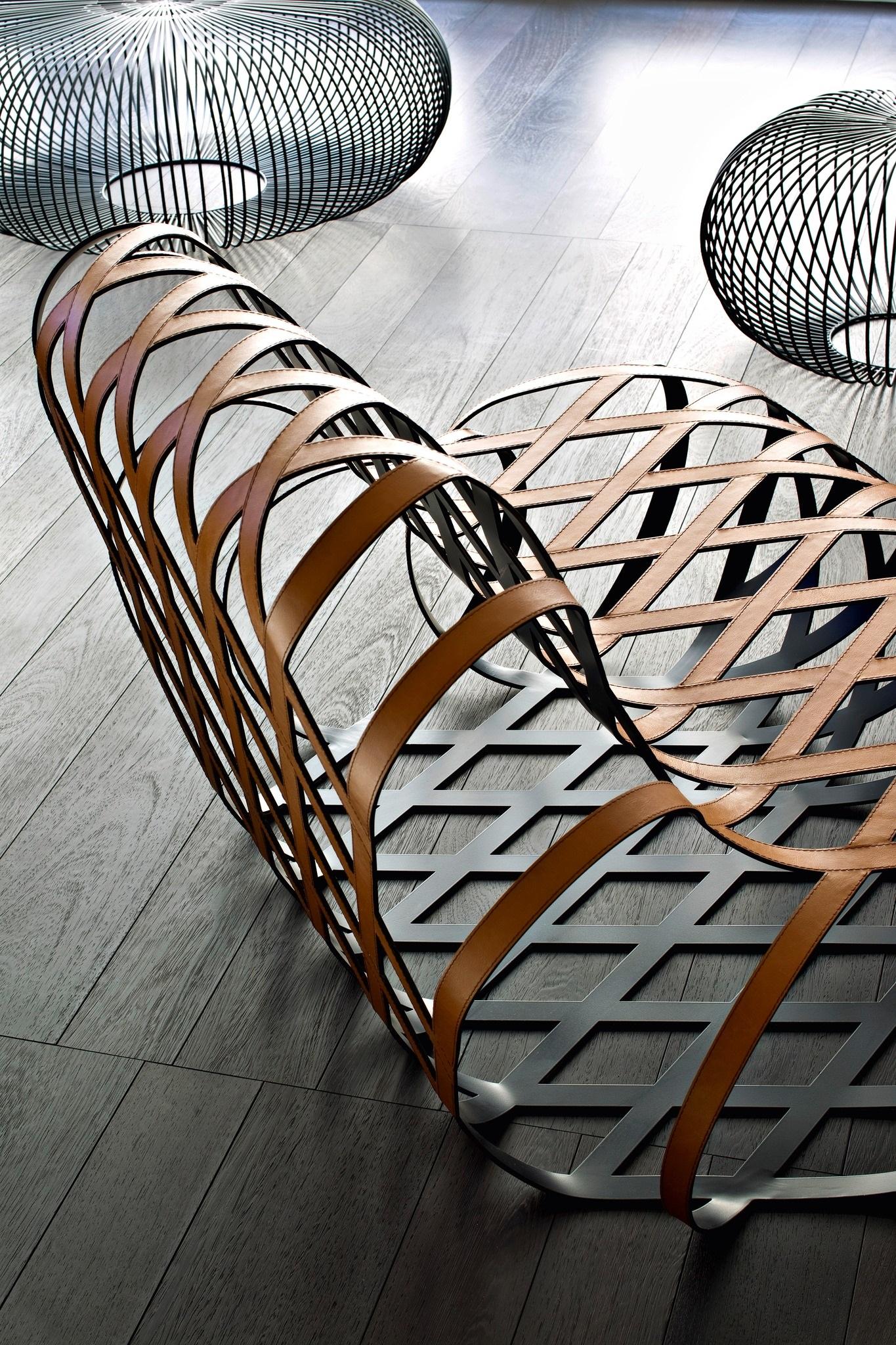 Hand-Crafted Contemporary Armchair Made of Steel Frame Covered with Saddle Leather For Sale