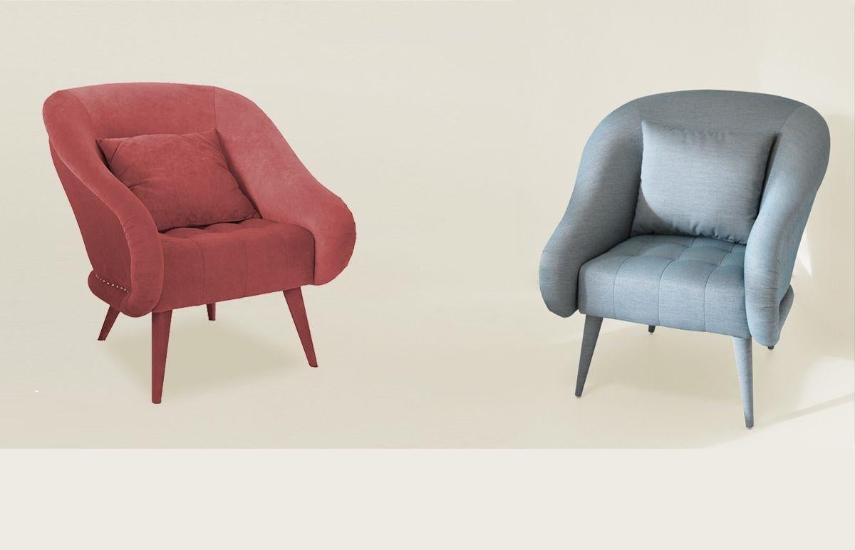 vollständig gepolsterter Sessel in maßgefertigten Samtfarben (Edelstahl) im Angebot