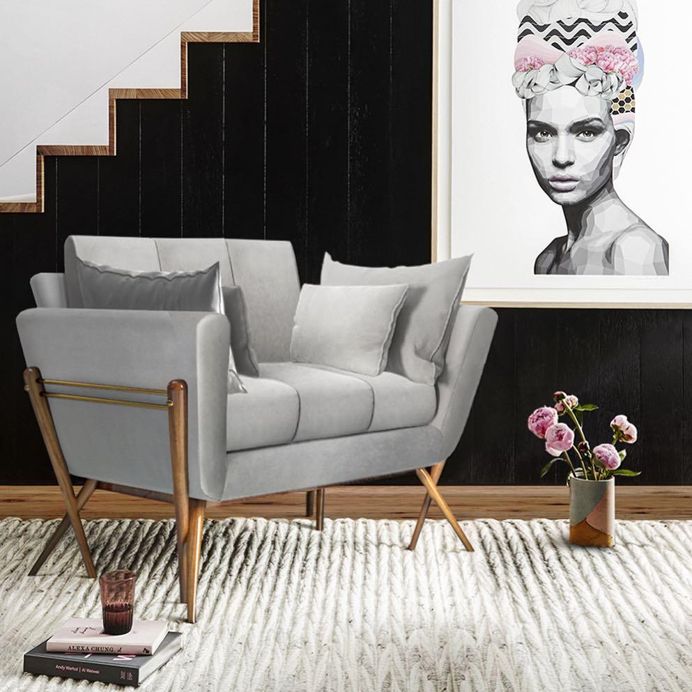 Contemporary Armchair Offered In Light Grey Velvet. In New Condition For Sale In NEW YORK, NY