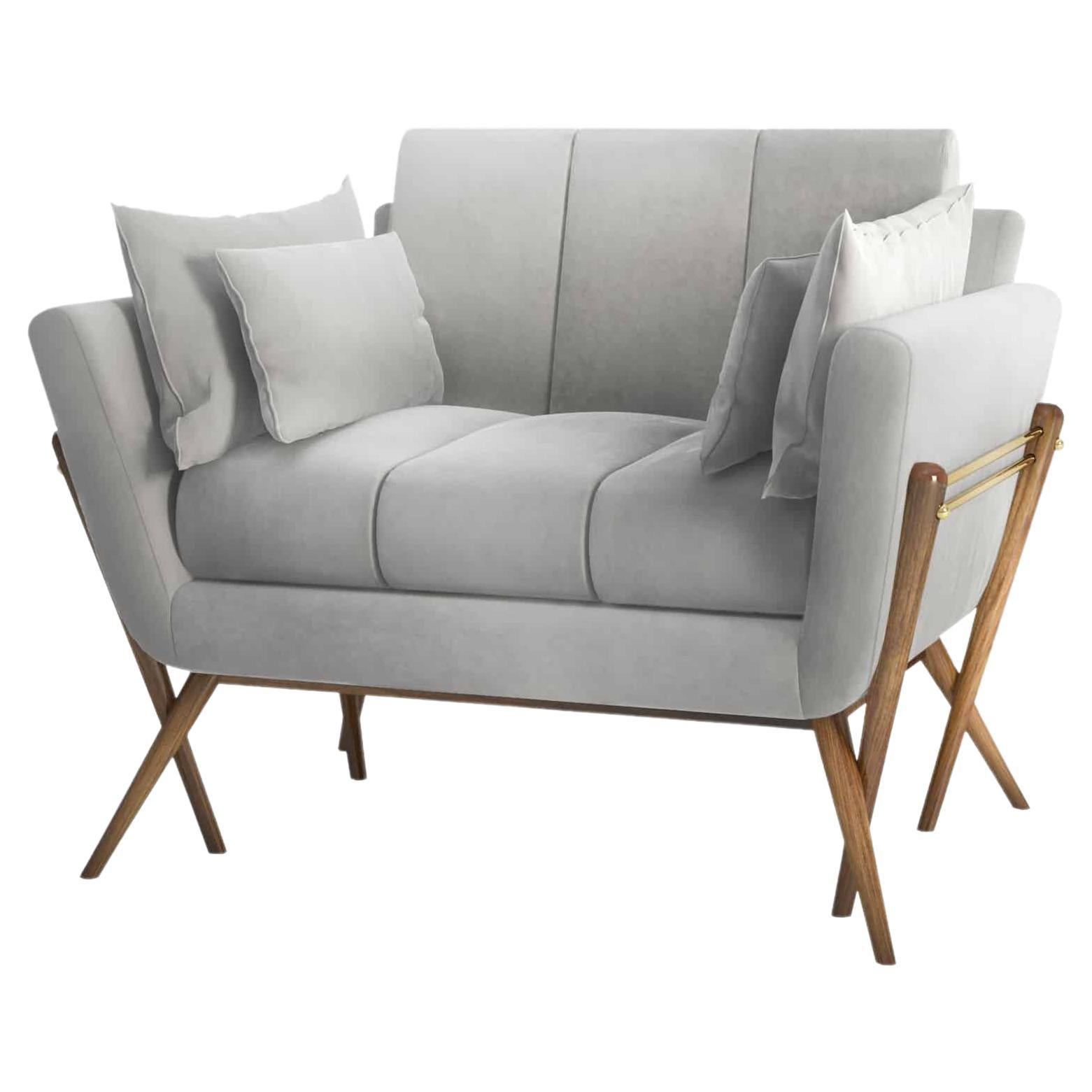 Contemporary Armchair Offered In Light Grey Velvet. For Sale