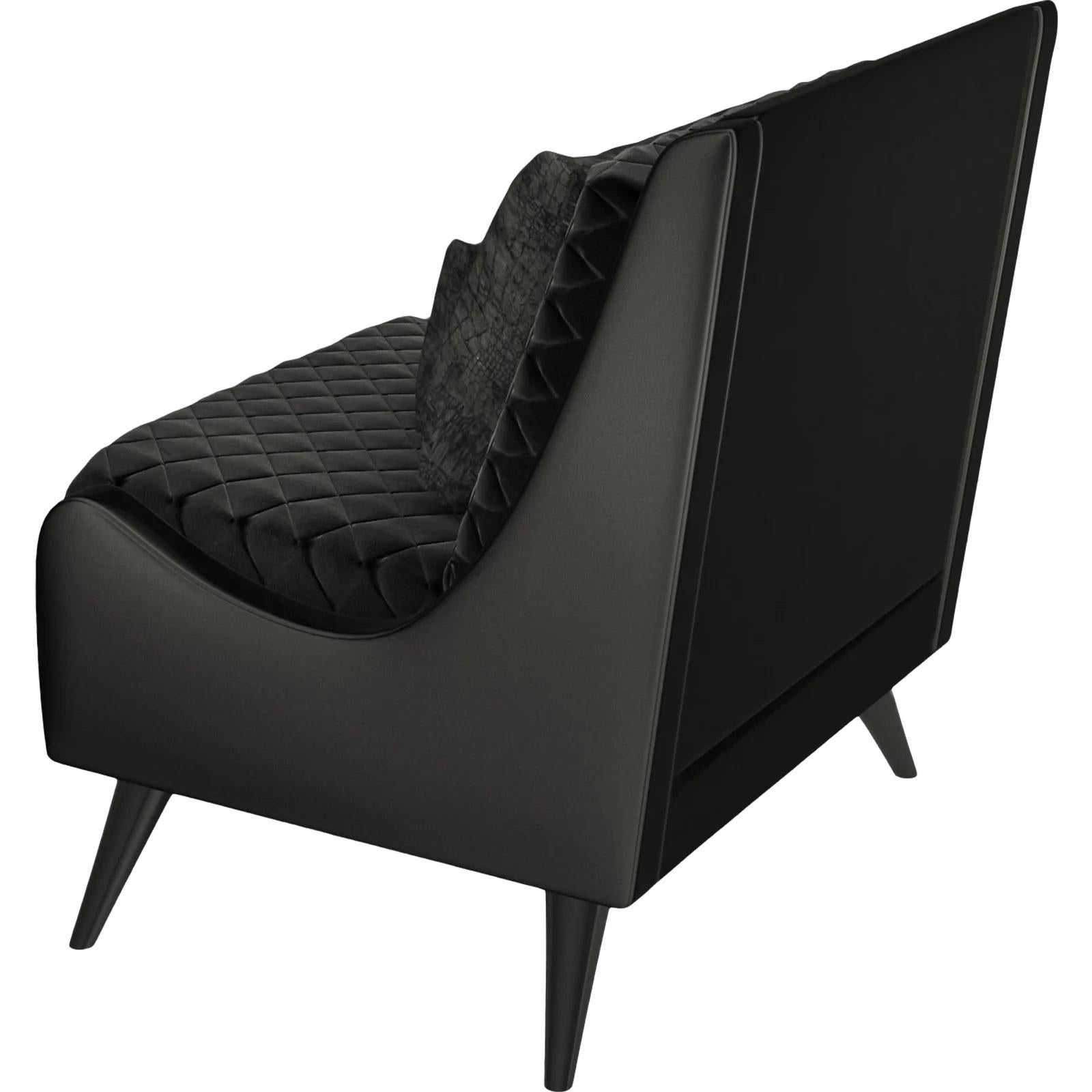Modern Contemporary Armchair Offered In Velvet & High Gloss Lacquer. For Sale