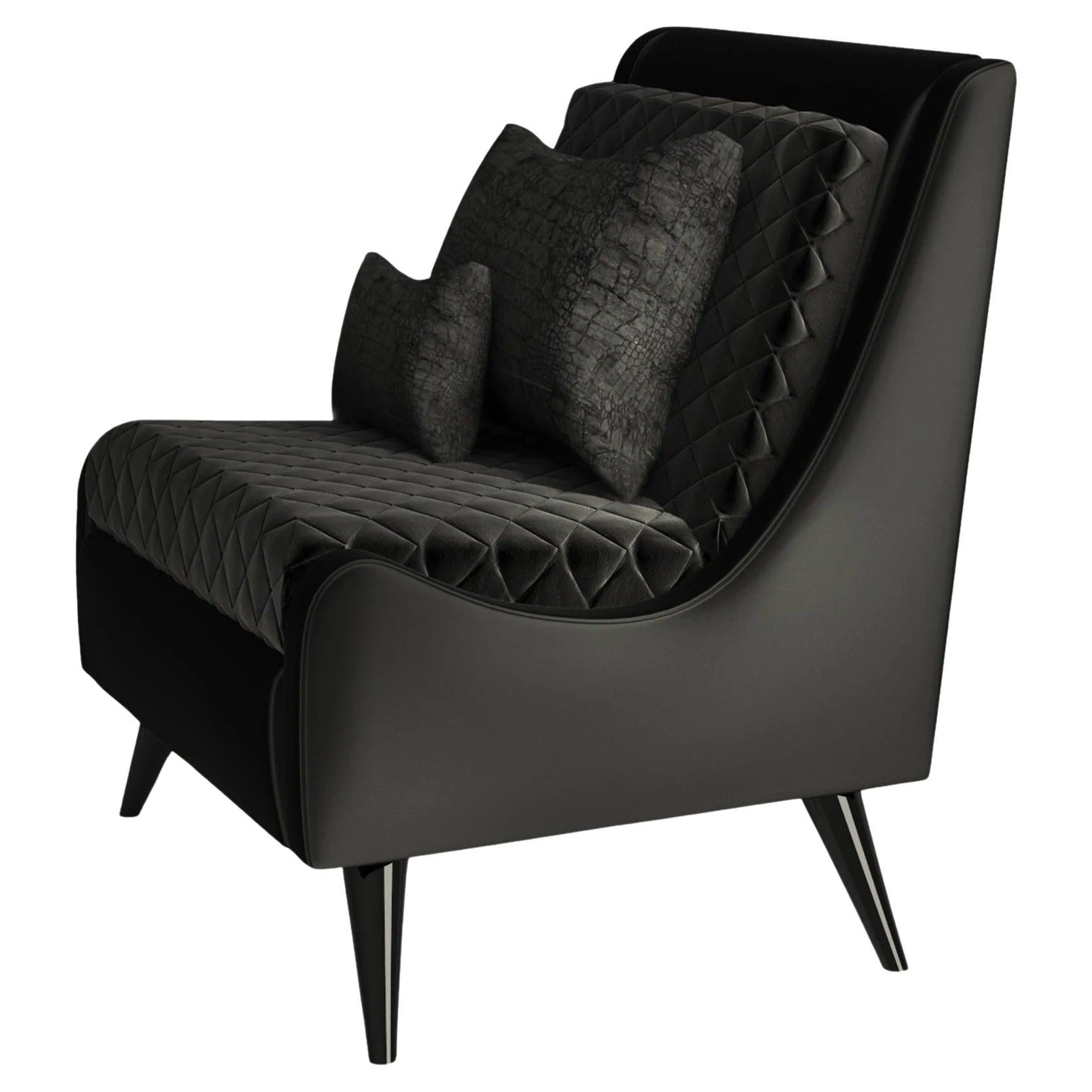 Contemporary Armchair Offered In Velvet & High Gloss Lacquer. For Sale