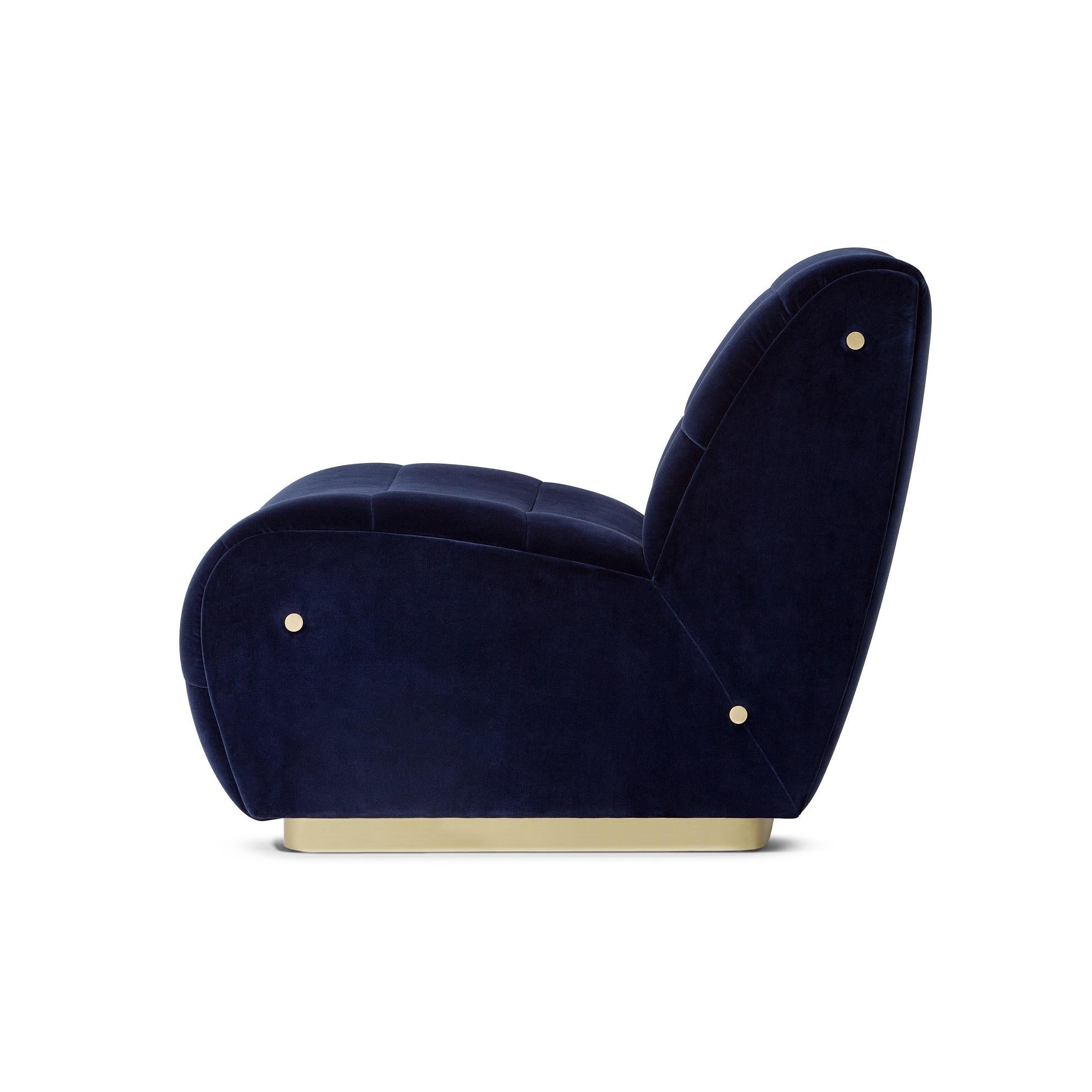 Modern Contemporary Armchair Offered in Velvet & Metal Base For Sale