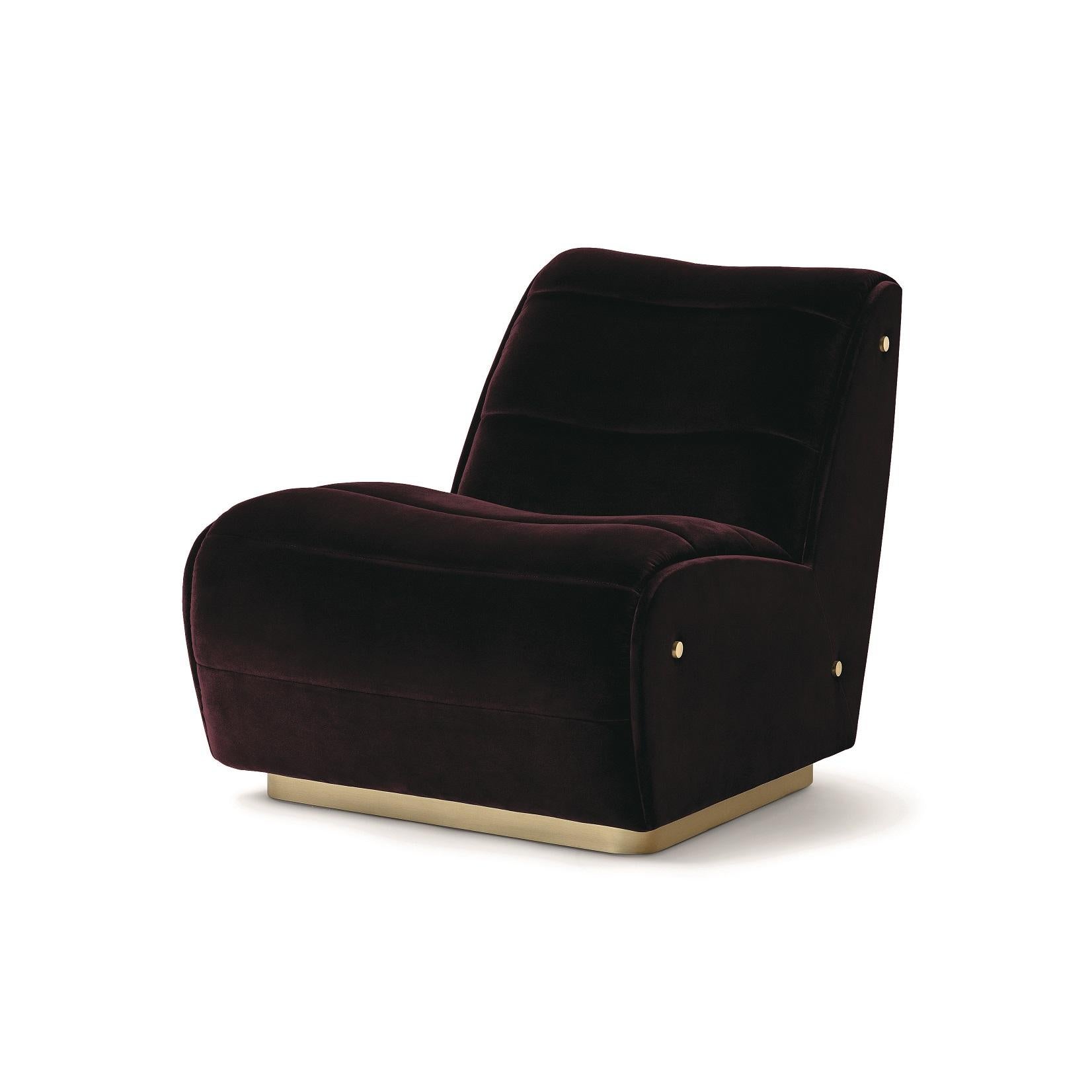 Contemporary Armchair Offered in Velvet & Metal Base In New Condition For Sale In New York, NY