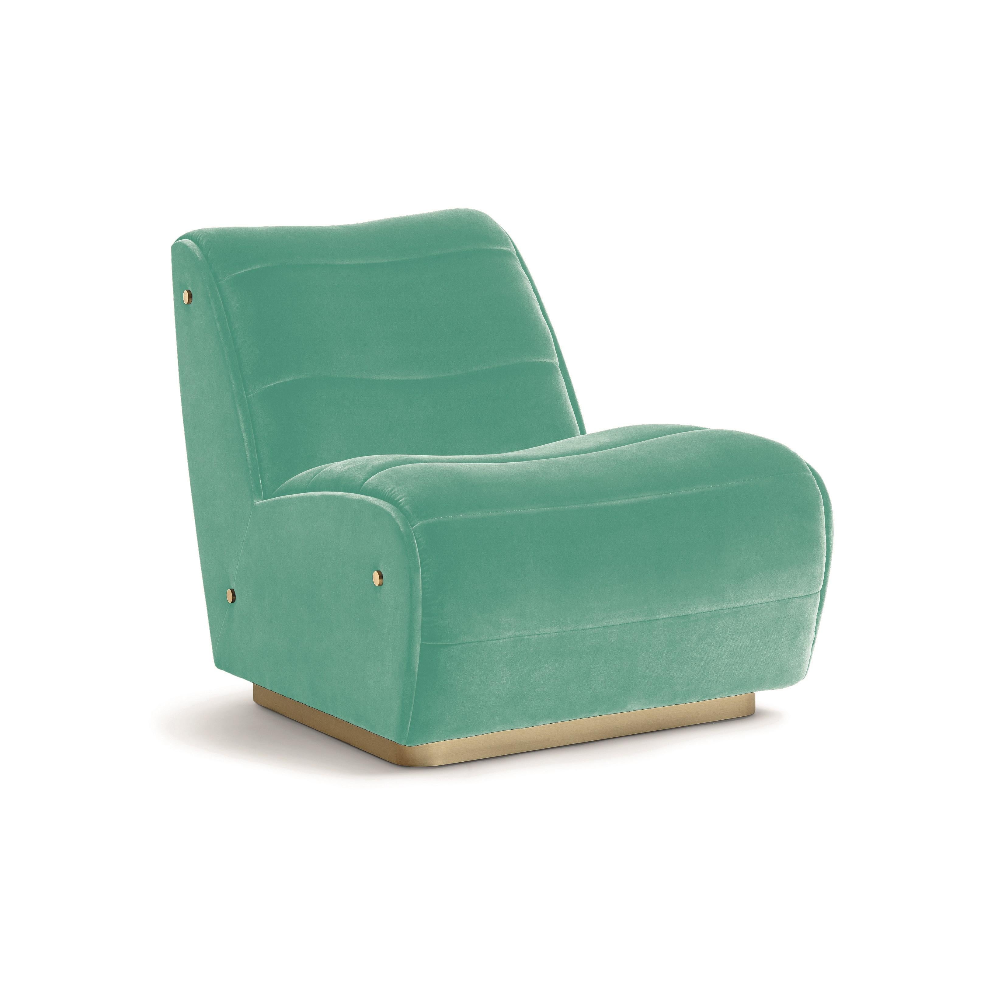 Contemporary Armchair Offered in Velvet & Metal Base For Sale 3