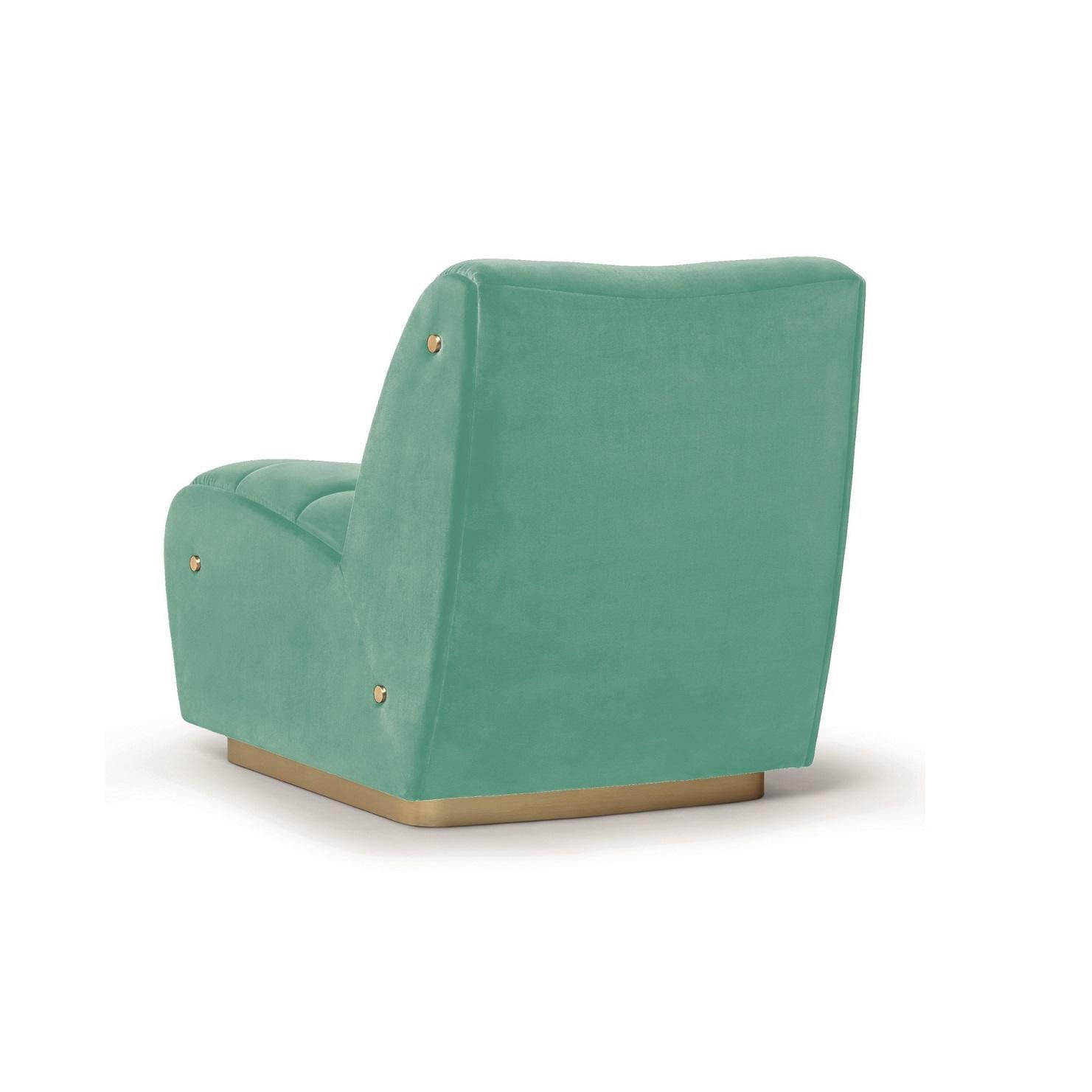Contemporary Armchair Offered in Velvet & Metal Base For Sale 4