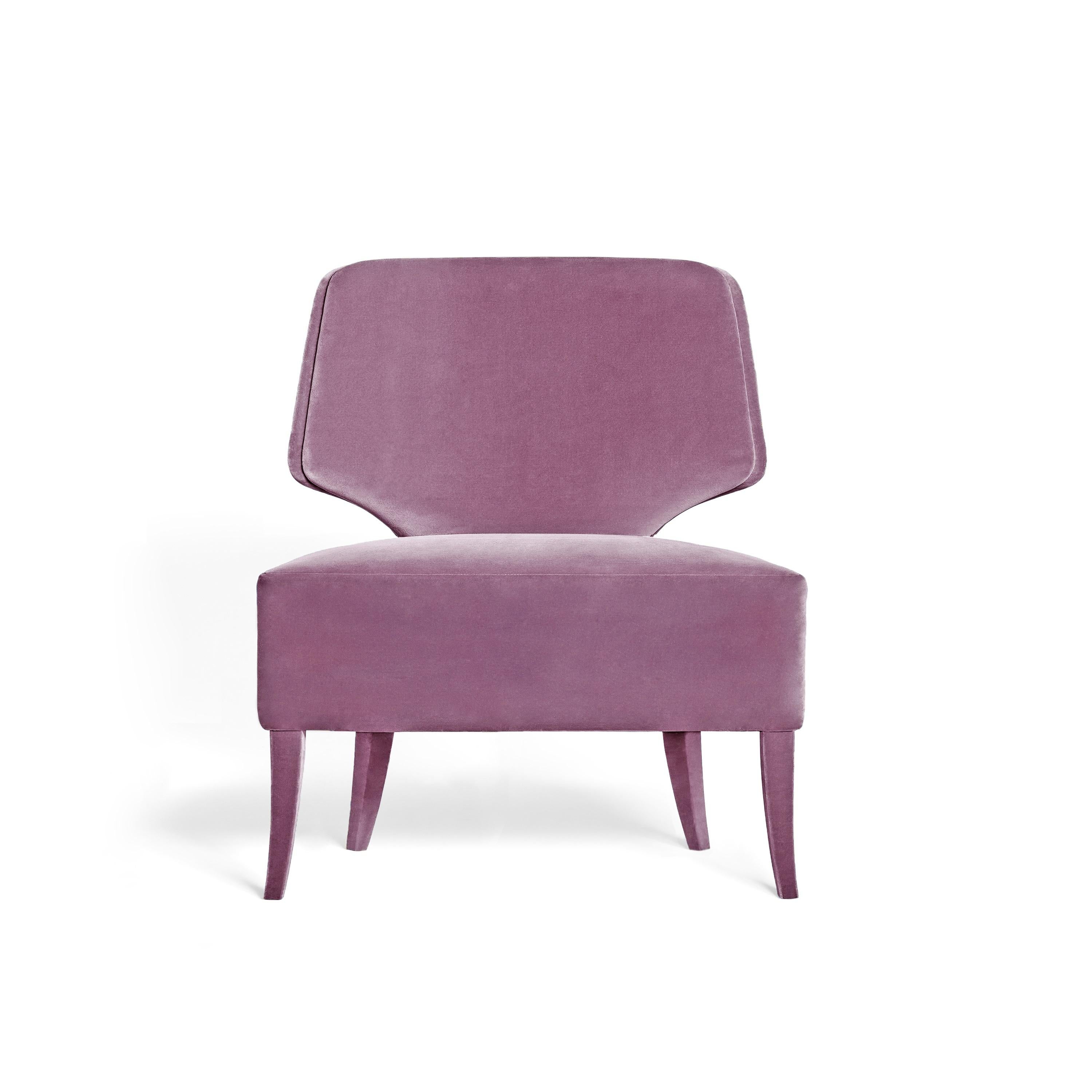 Contemporary Armchair Offered in Velvet with Back Curved Lines In New Condition For Sale In New York, NY