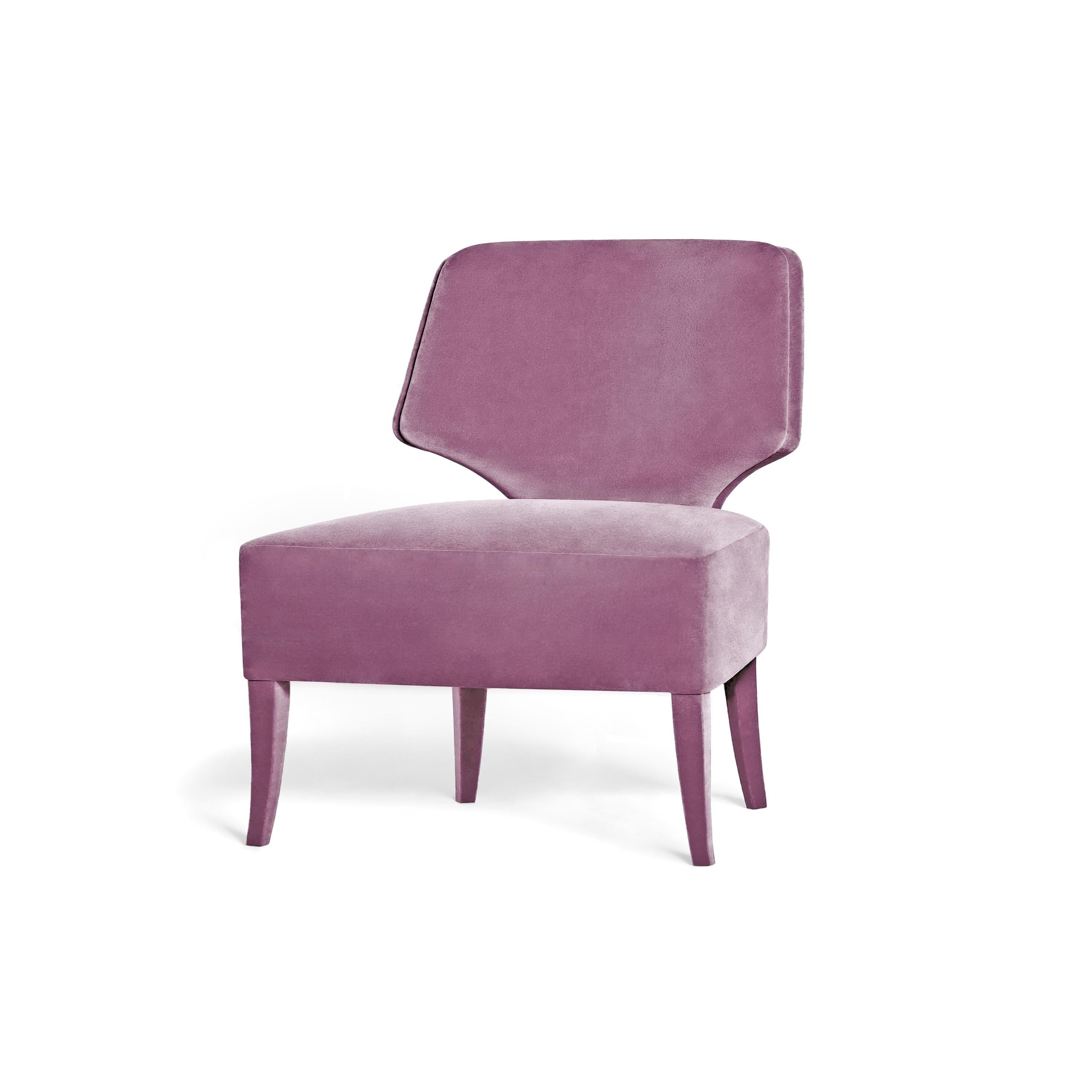 Contemporary Armchair Offered in Velvet with Back Curved Lines For Sale 2