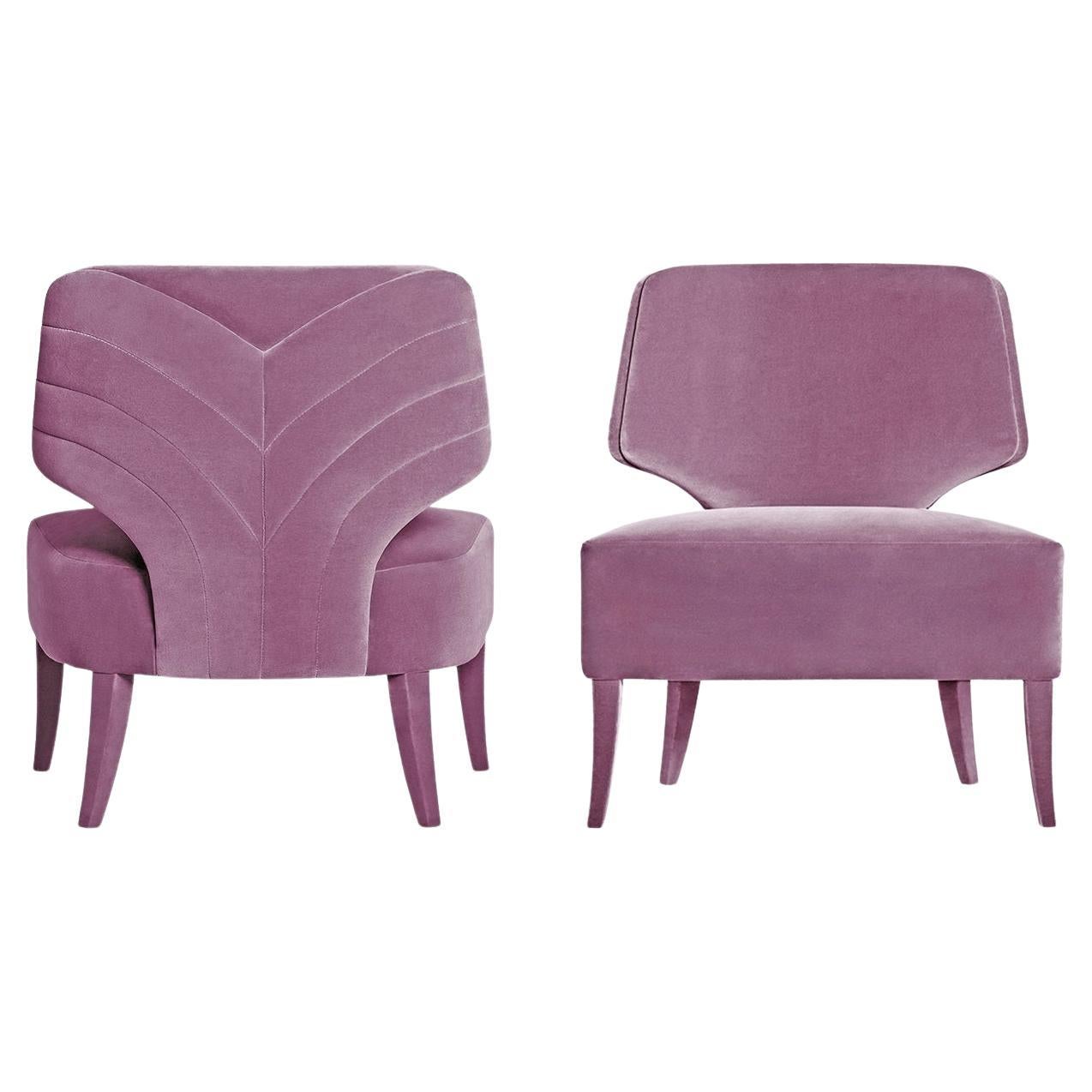 Contemporary Armchair Offered in Velvet with Back Curved Lines