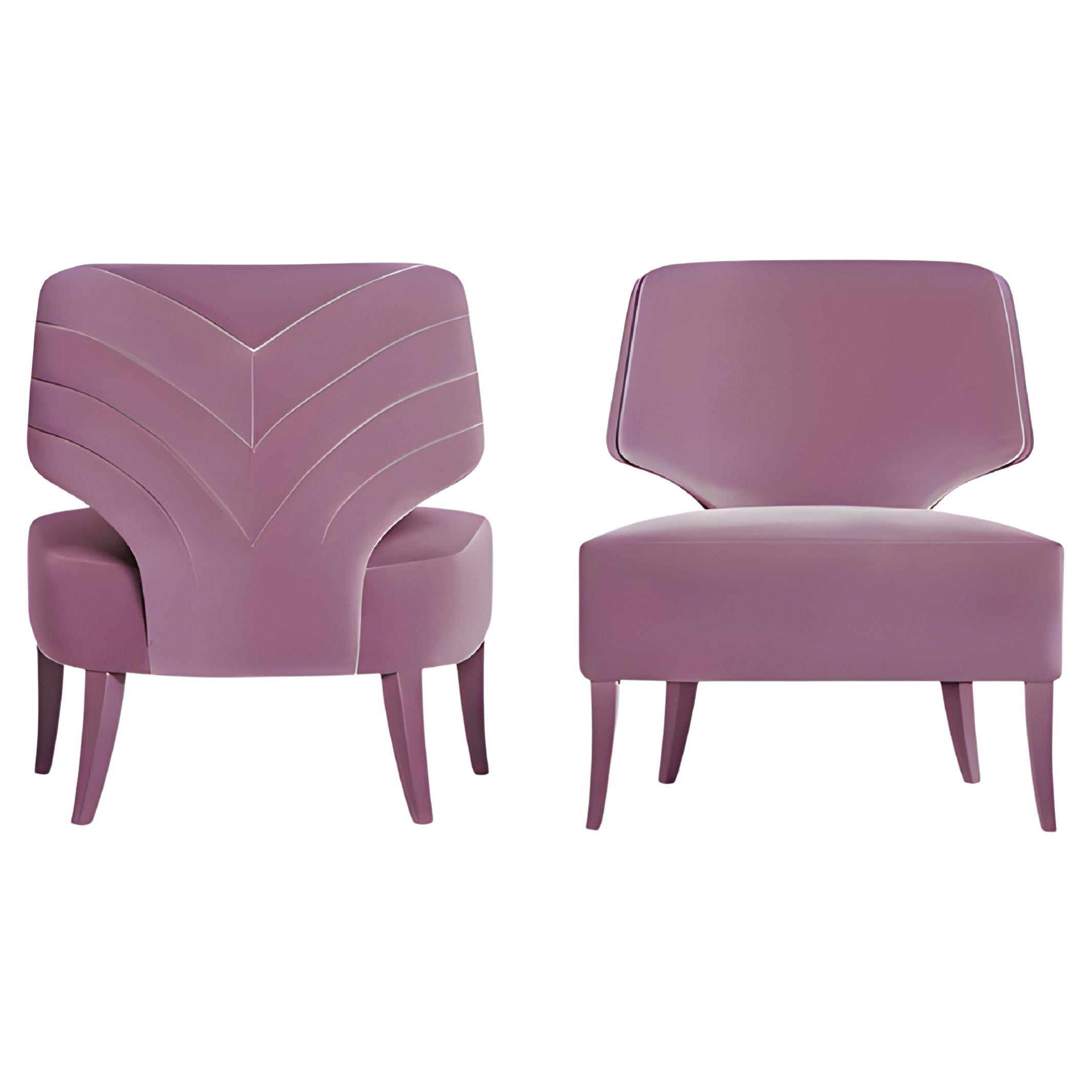 Contemporary Armchair Offered in Velvet with Back Curved Lines