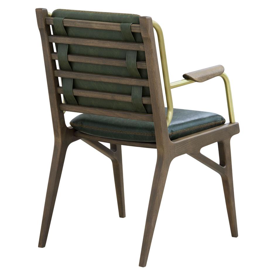 Modern Contemporary Armchair Offered in Wood & Metal Detailing For Sale