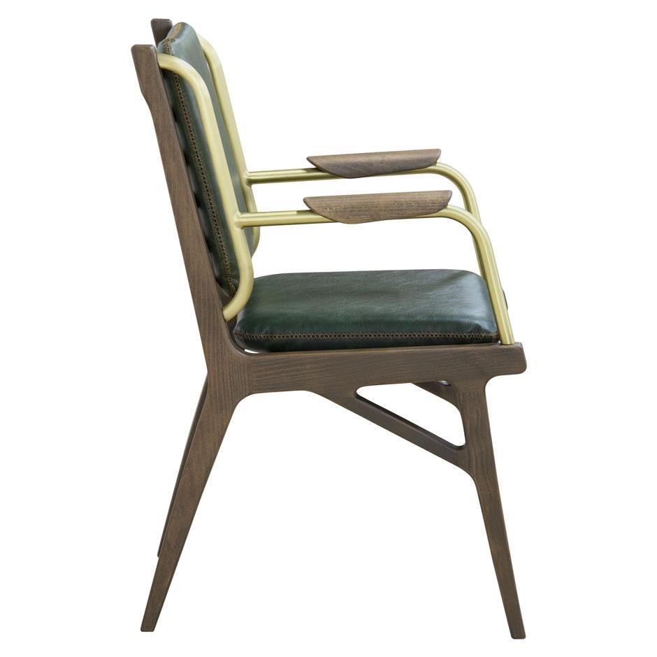 European Contemporary Armchair Offered in Wood & Metal Detailing For Sale