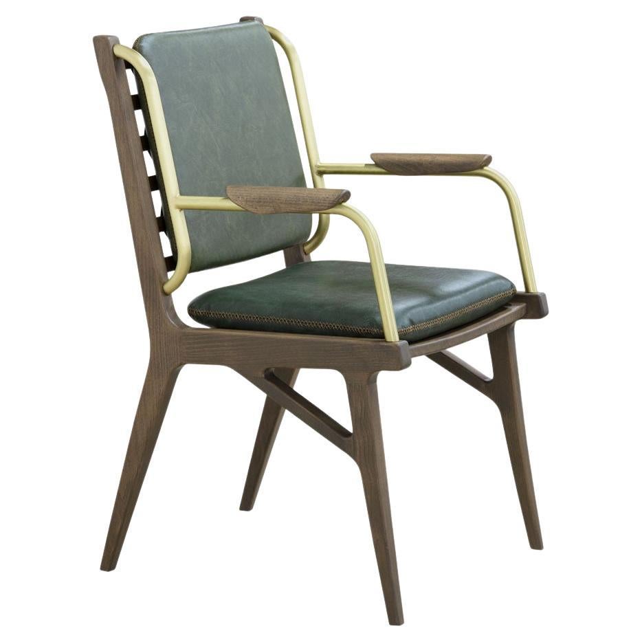 Contemporary Armchair Offered in Wood & Metal Detailing For Sale