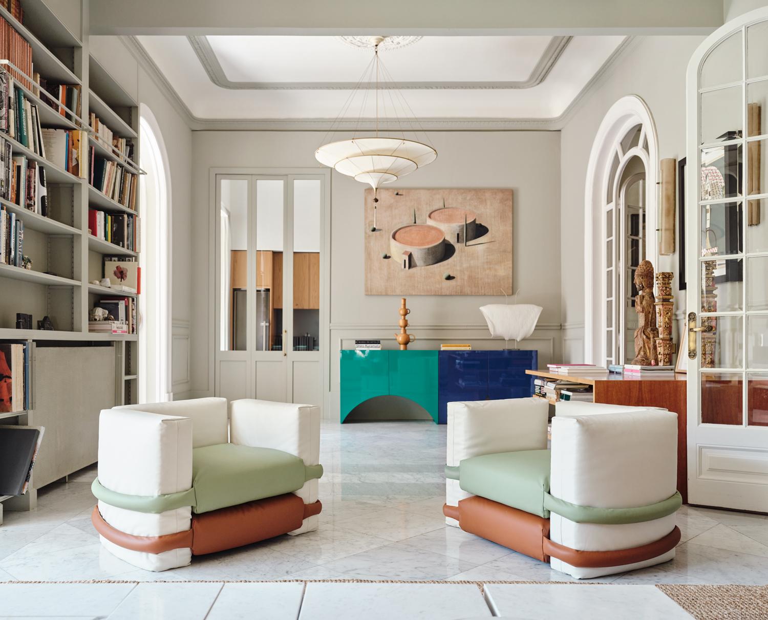 Organic Modern Contemporary Armchair 'Pillow' by Muller van Severen, Green Leather For Sale