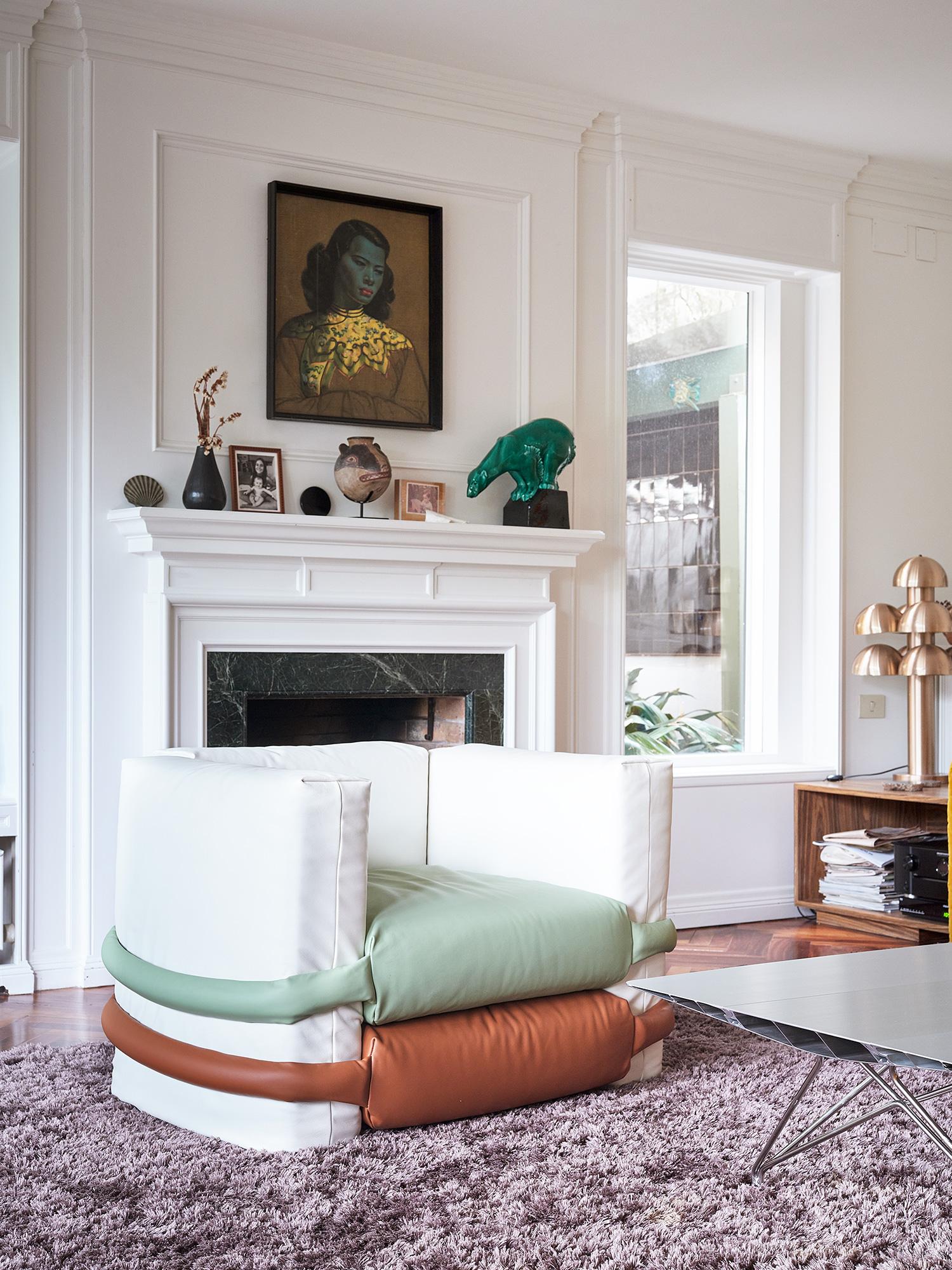 Spanish Contemporary Armchair 'Pillow' by Muller van Severen, Multicolor Leather For Sale