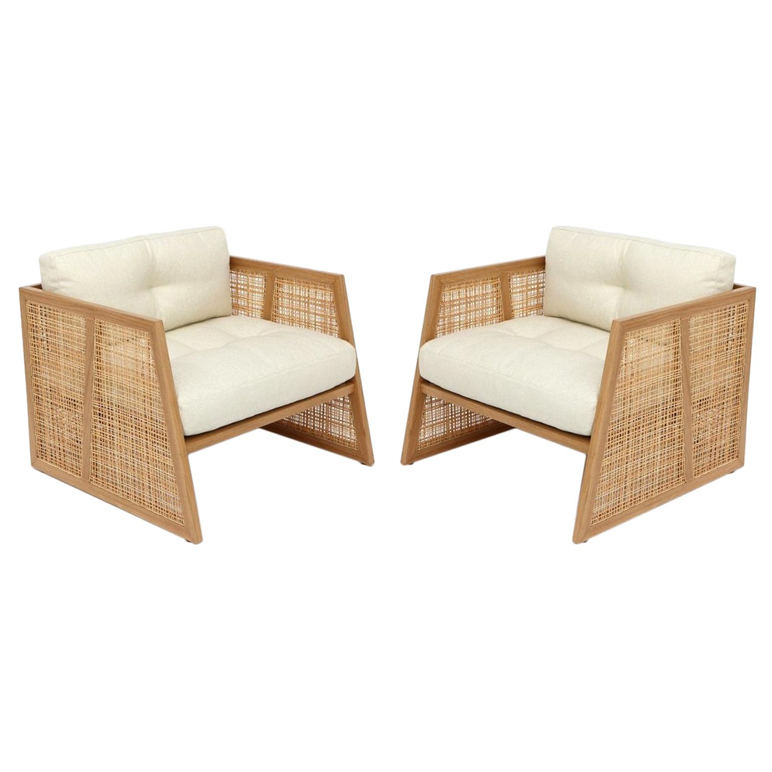 Contemporary Armchair Set of 2 in Natural Straw