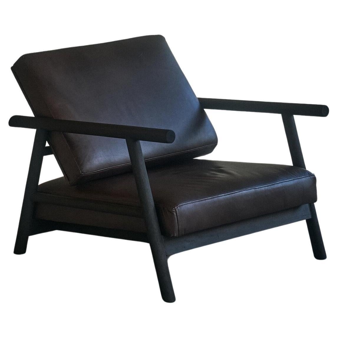 Contemporary Armchair 'Thanatos' by Carmworks, Burnt Wood and Leather For Sale
