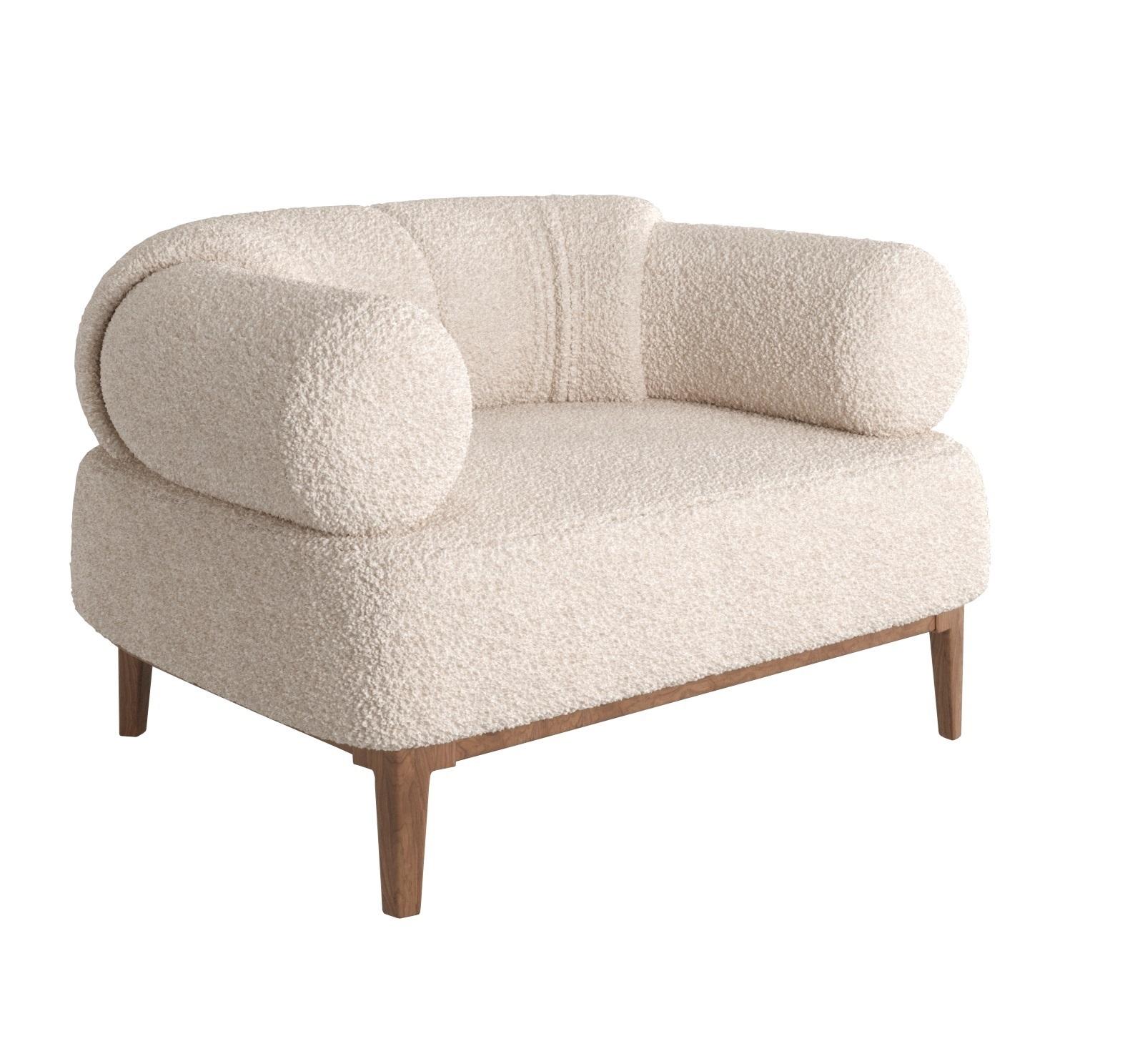 Contemporary Armchair Upholstered In Bouclé Fabric, Set of 2 In New Condition For Sale In New York, NY