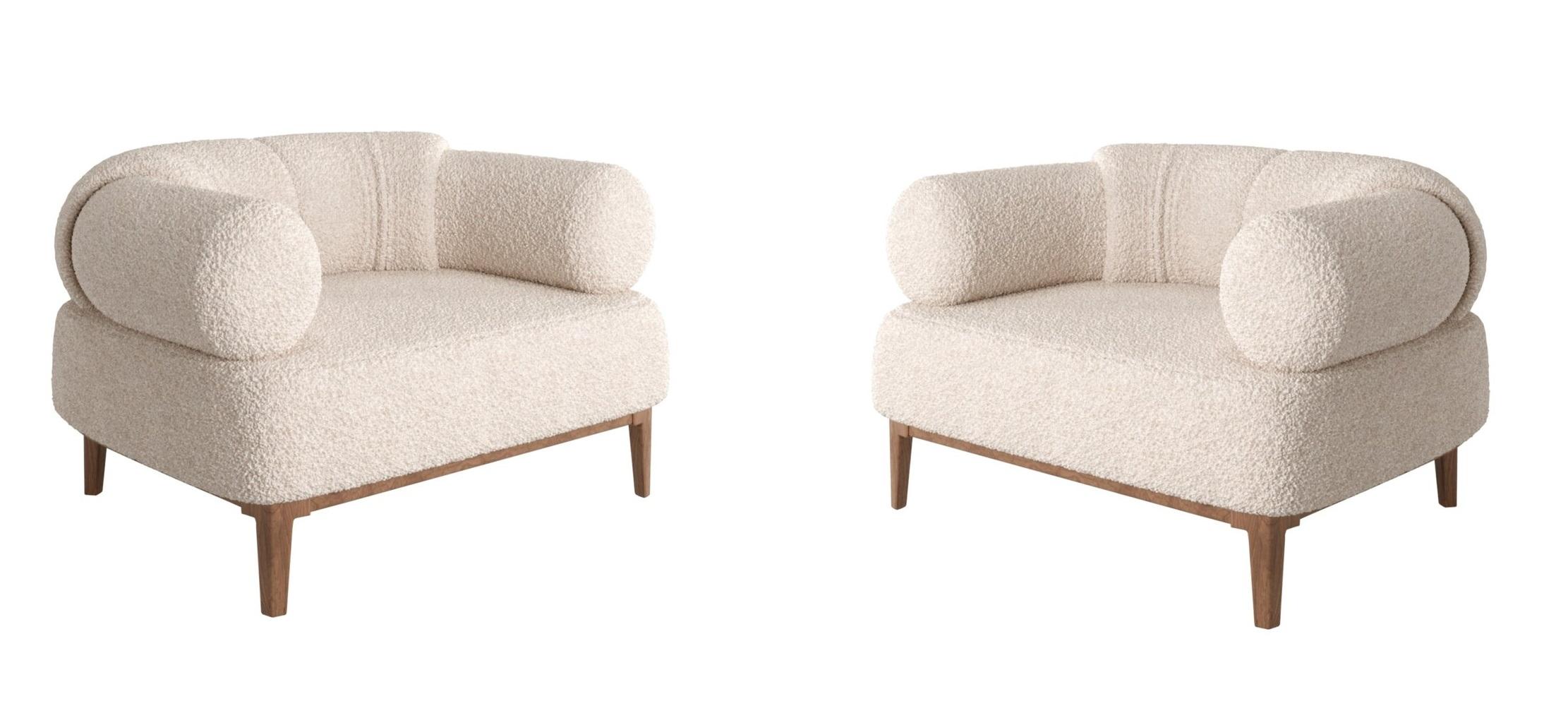 Contemporary Armchair Upholstered in Bouclé Fabric, Set of 2. For Sale