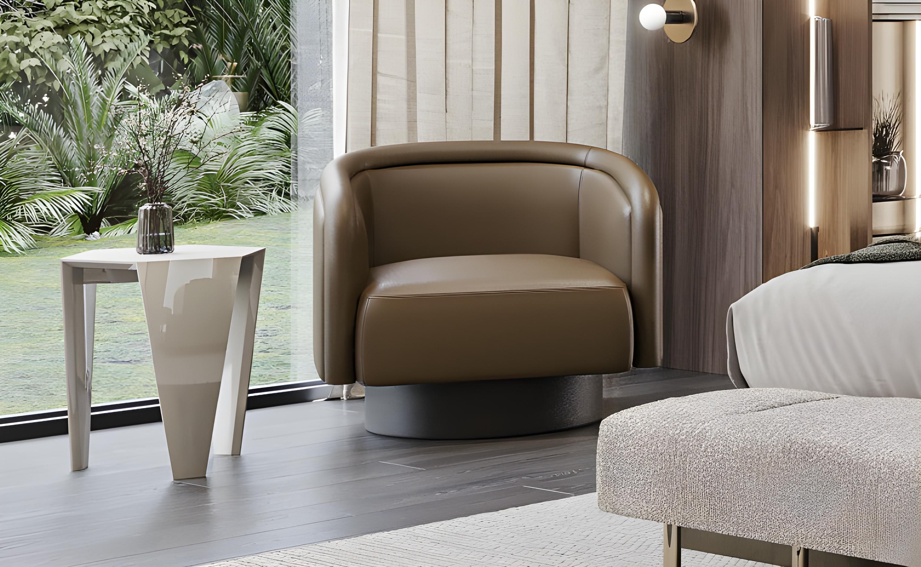 Fatto a mano Poltrona contemporanea imbottita in velluto Performance con base in legno in vendita