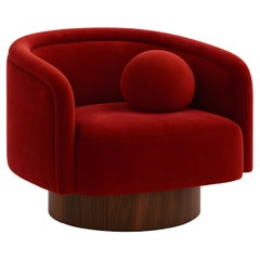 Fauteuil contemporain tapissé en velours Performance avec base en bois