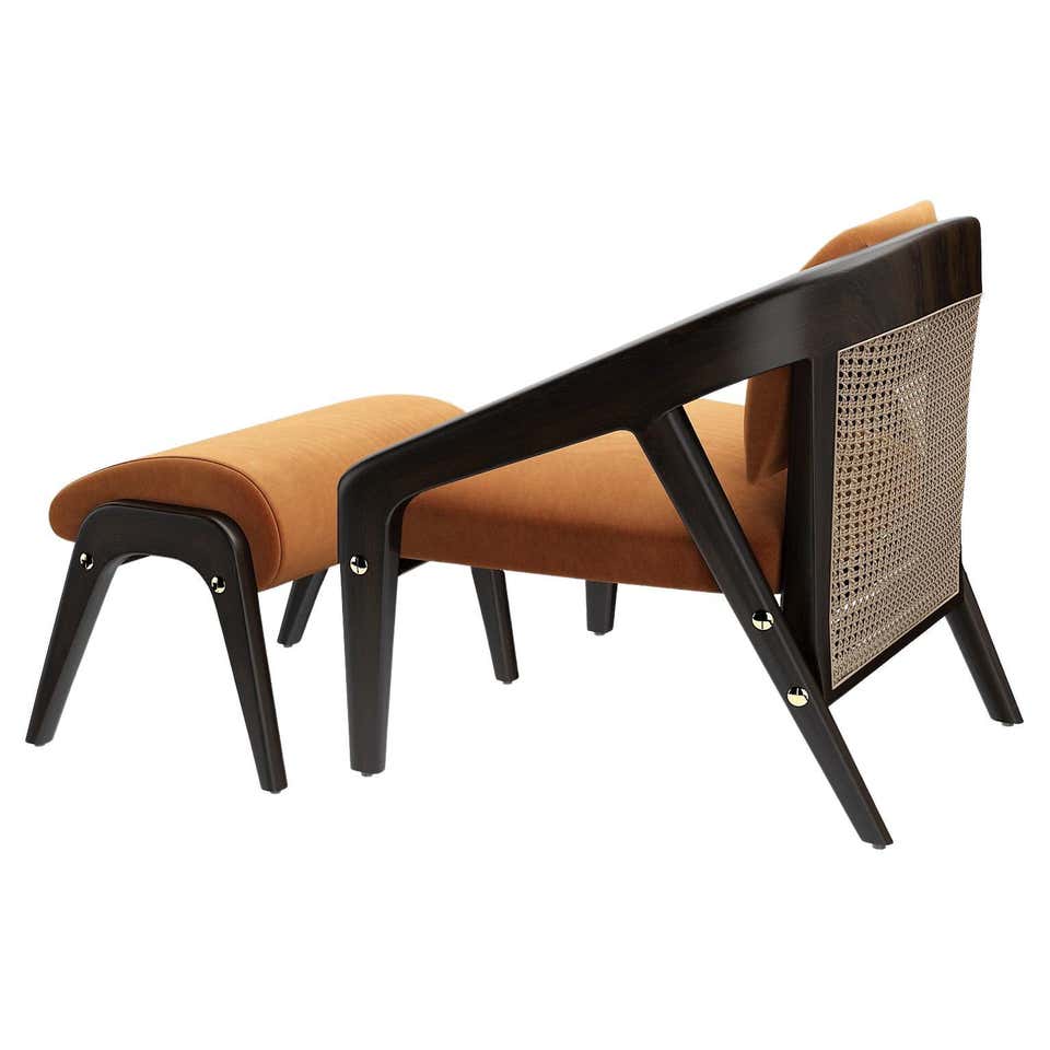 Circular Contemporary Armchair in Black Oakwood and Natural Cane For ...
