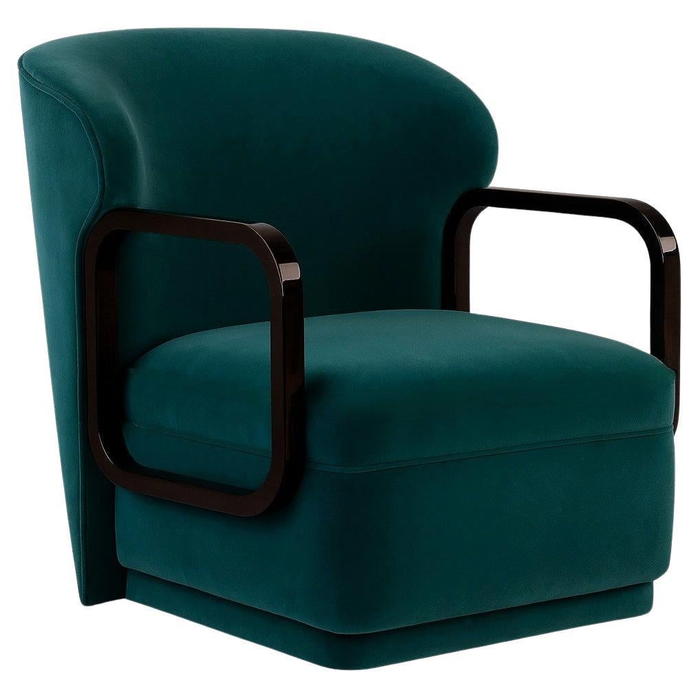 Contemporary Armchair with Rounded Square Arms In Black Lacquer