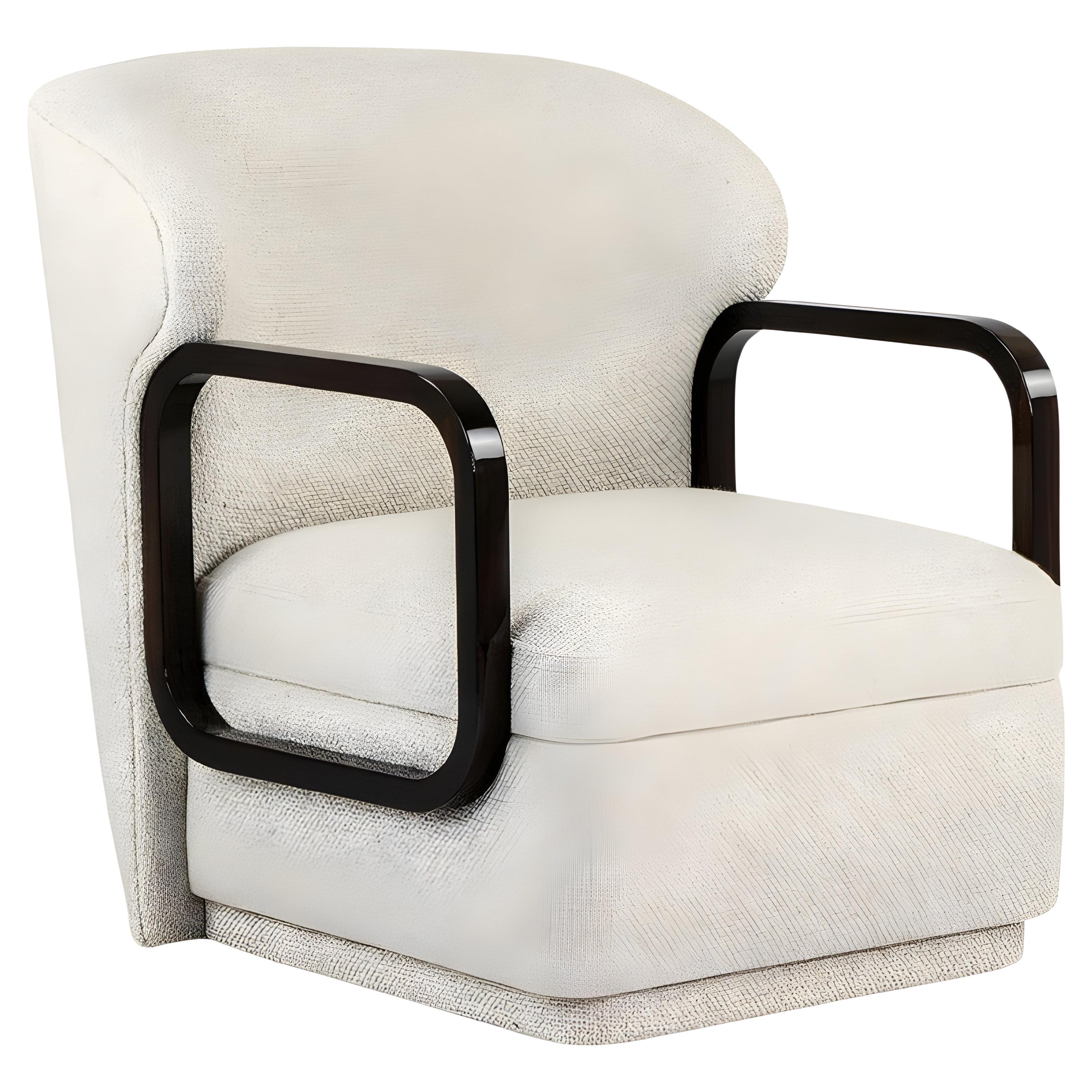 Sillón Contemporáneo con Brazos Cuadrados Redondeados de Madera de Ébano