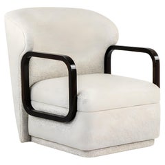 Contemporary Armchair with Rounded Square Ebony Wood Arms By José Castro