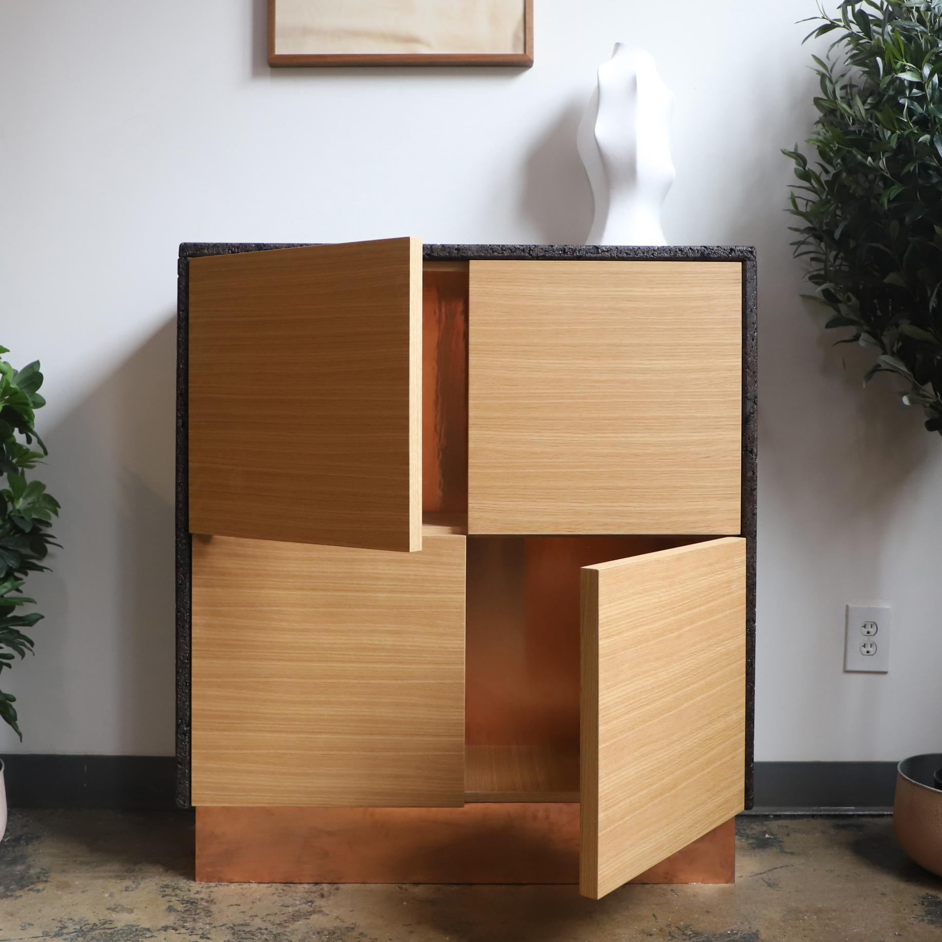 Oiled Contemporary Armoire Dresser in Oak and Cork with Copper Base by Studio Melrose