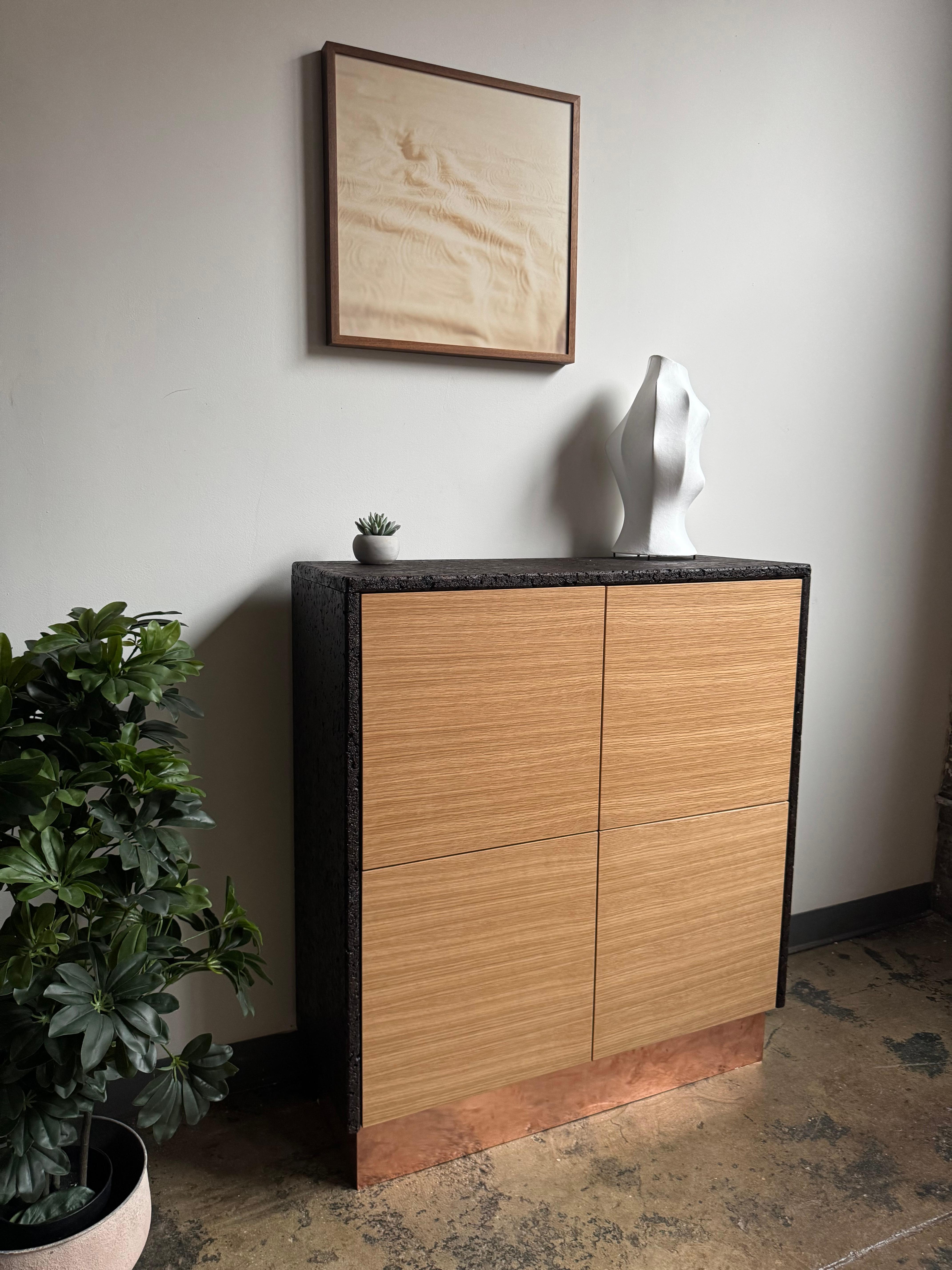 Contemporary Armoire Dresser in Oak and Cork with Copper Base by Studio Melrose In Excellent Condition In Brooklyn, NY