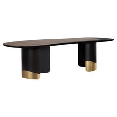 Tavolo da pranzo organico moderno Armona, in Oak Oak Brass, fatto a mano da Greenapple
